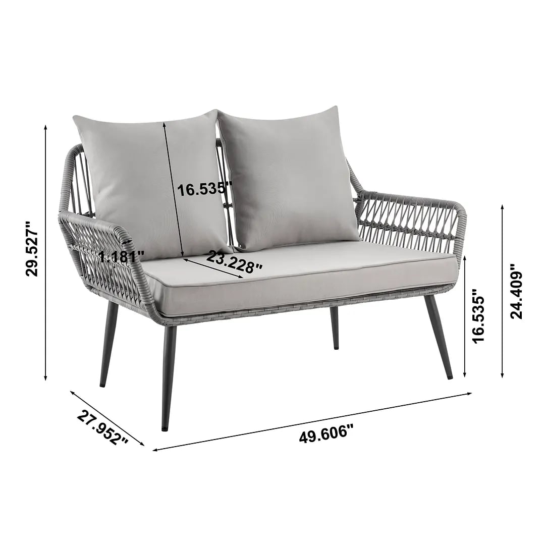 Portofino Rope Wicker 4-Piece Patio Conversation Set w/Cushions