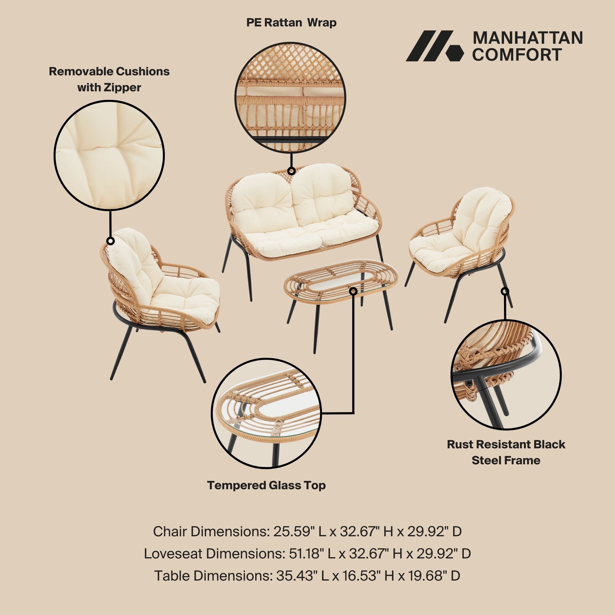 Pine 4-Piece Patio Conversation Set