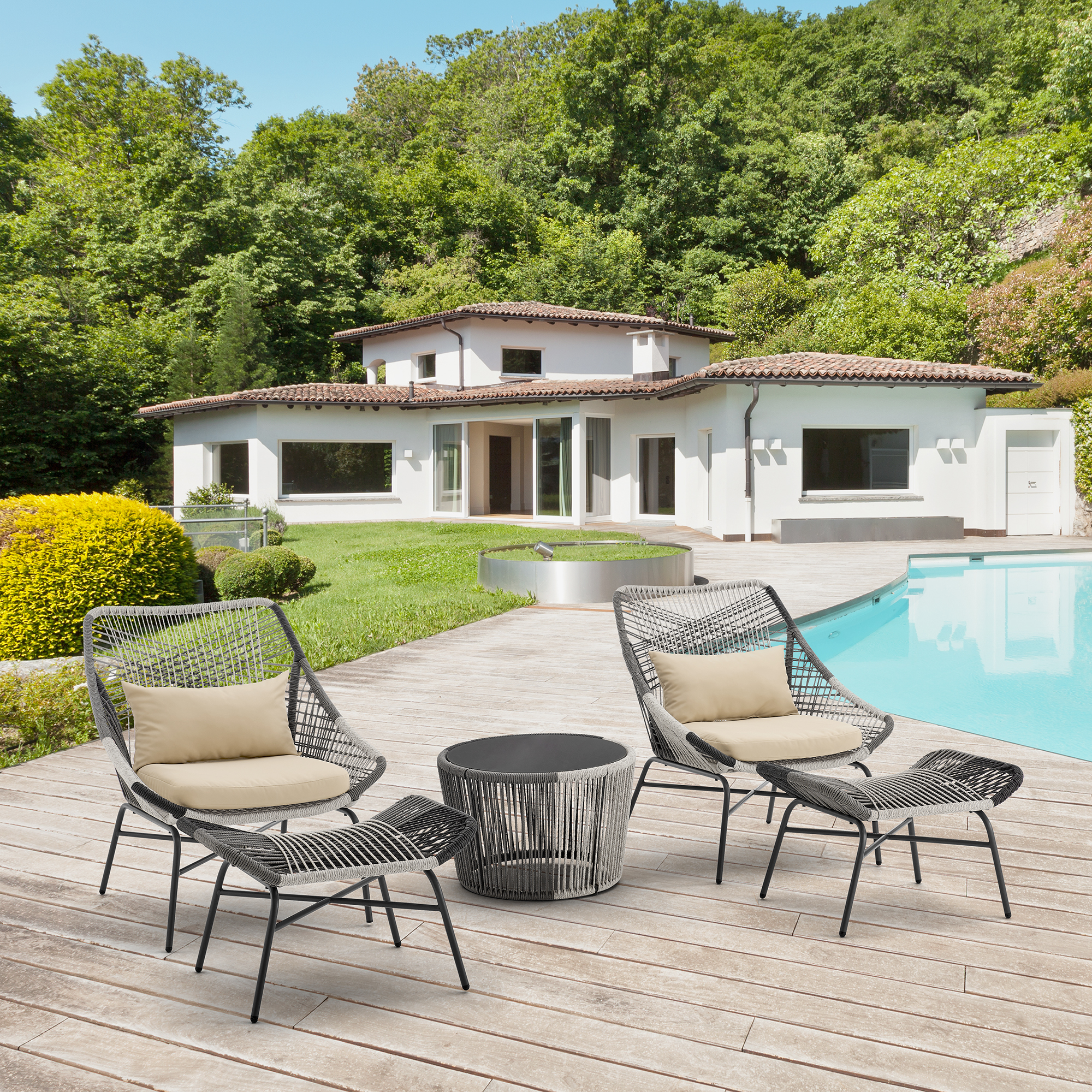 Ashland 3-Piece Patio Conversation Set w/Foot Ottomans