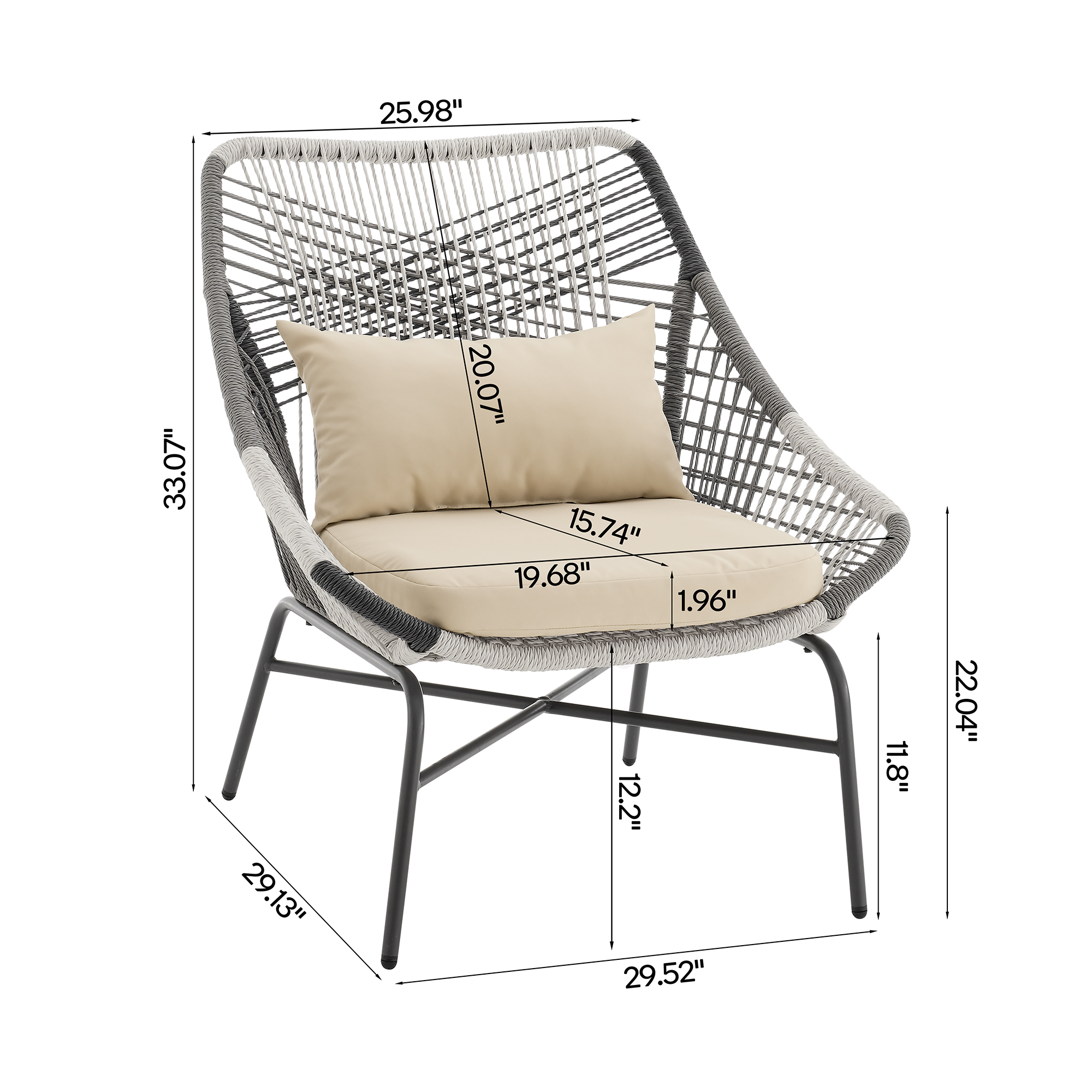 Ashland 3-Piece Patio Conversation Set w/Foot Ottomans