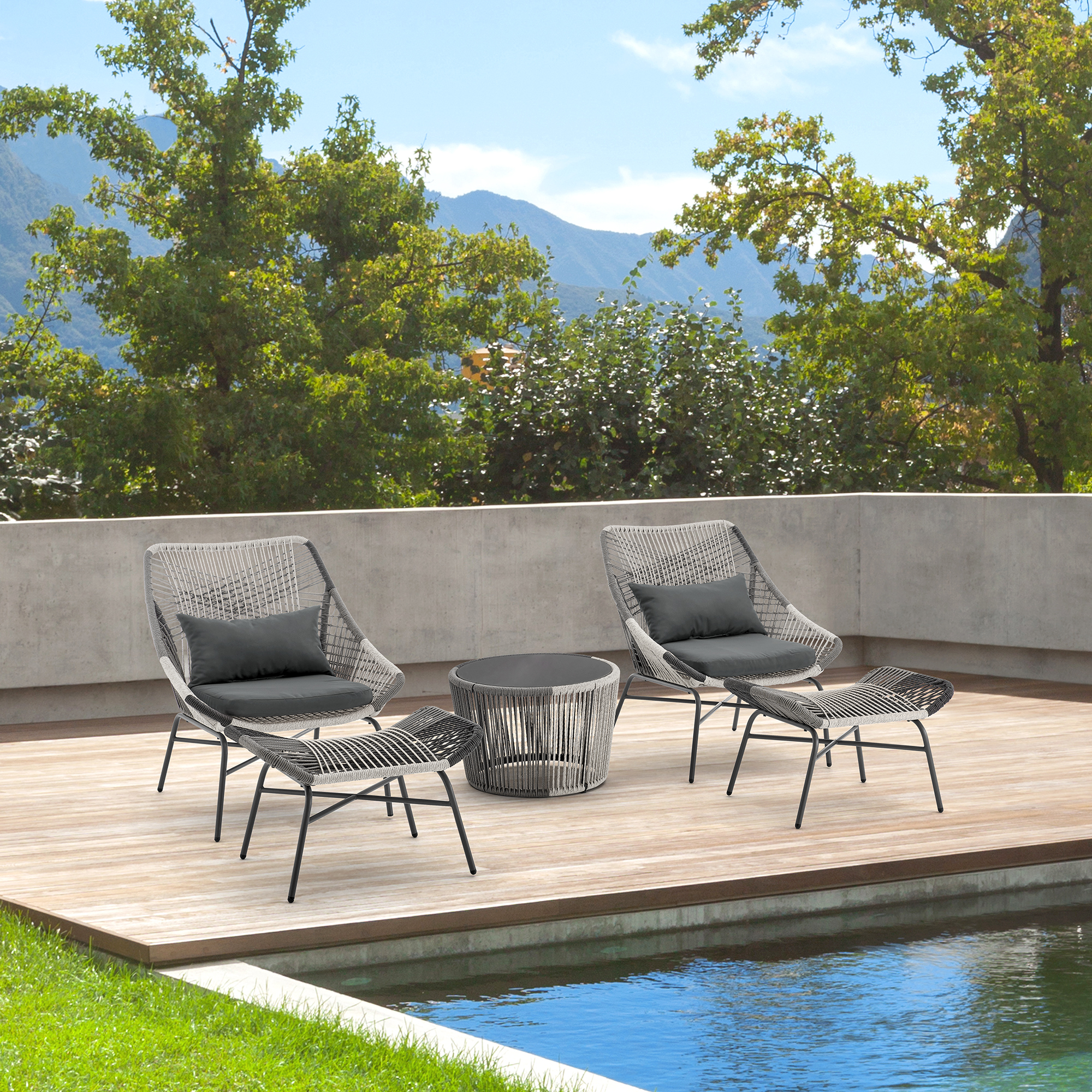 Ashland 3-Piece Patio Conversation Set w/Foot Ottomans
