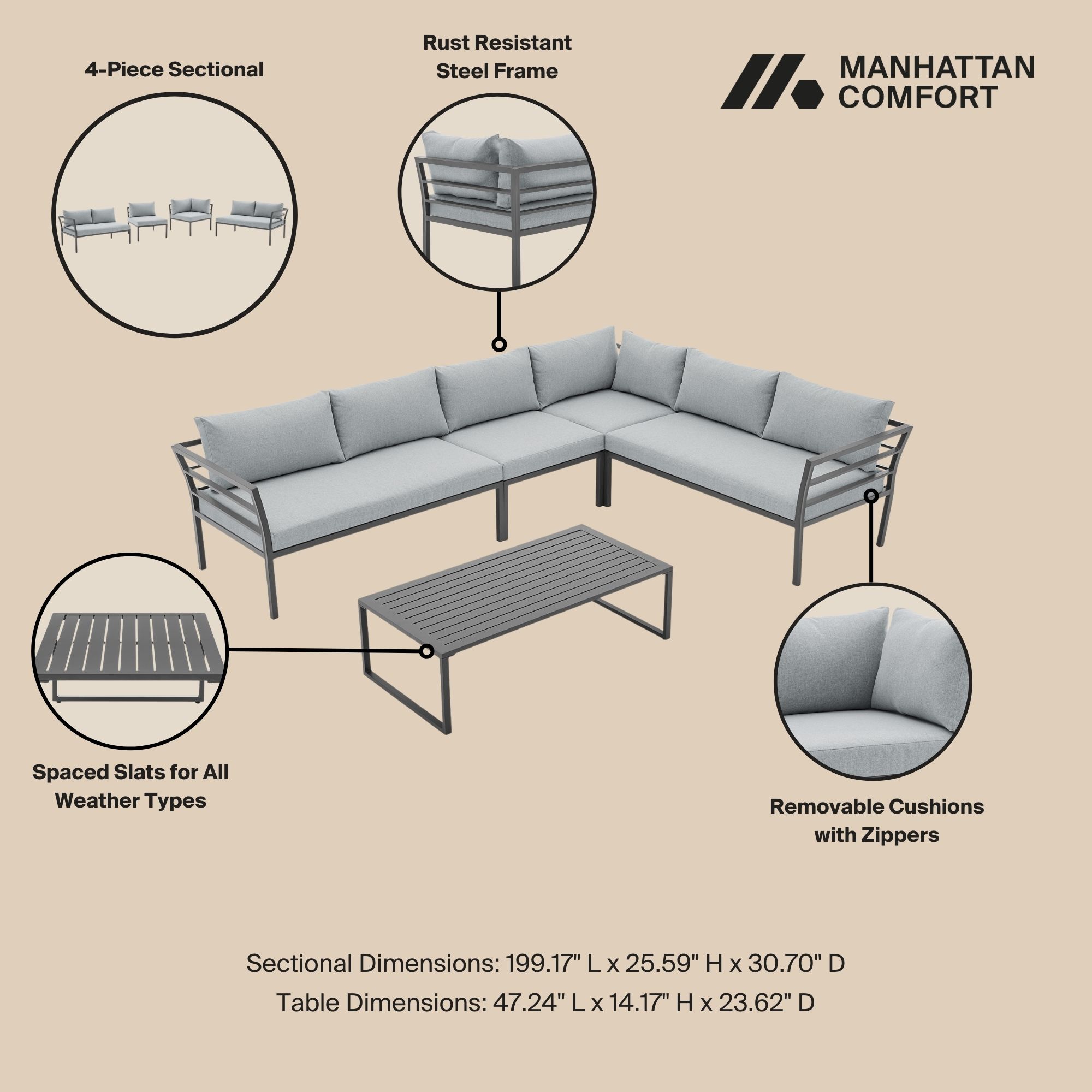 Sunnyside Corner Patio Conversation Set w/Table
