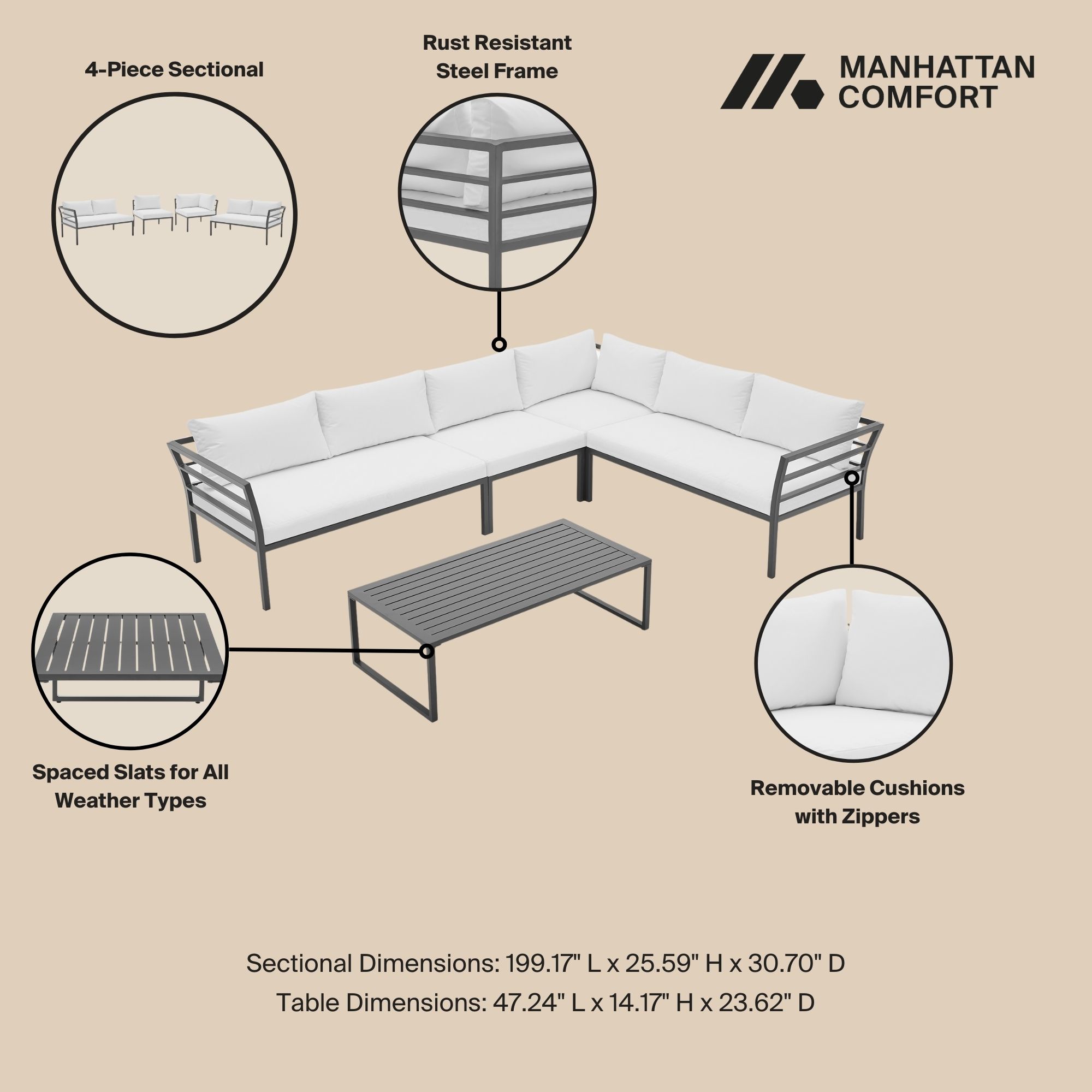 Sunnyside Corner Patio Conversation Set w/Table