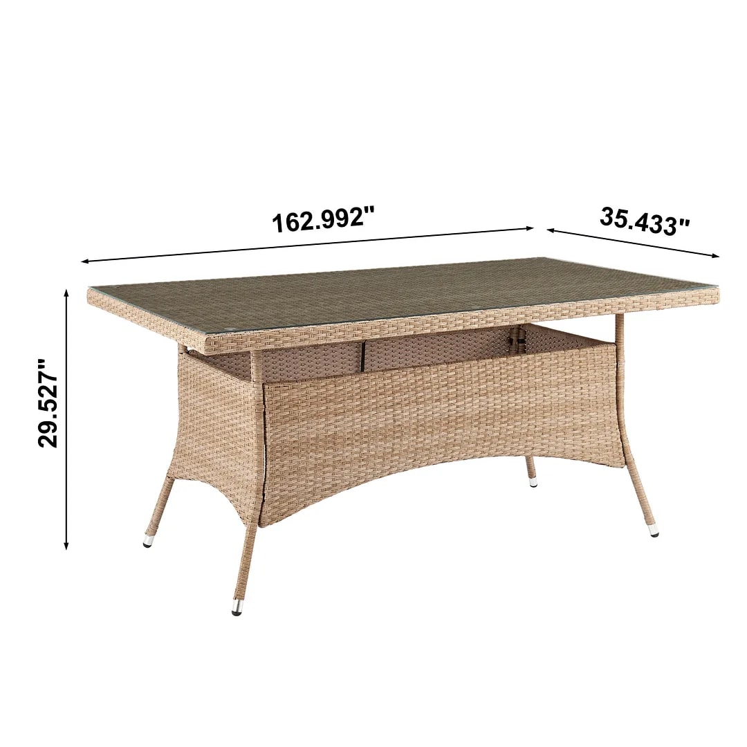 Genoa 7-Piece Steel Rectangle Glass Top Outdoor Dining Table w/6 Armchairs