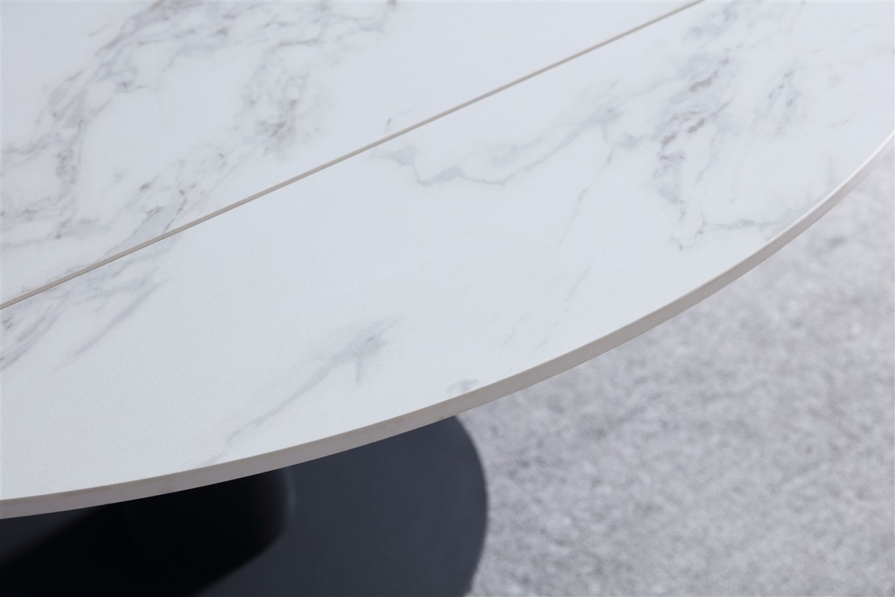 Oden Rotating Extension Dining Table with Carrera Style Porcelain Top