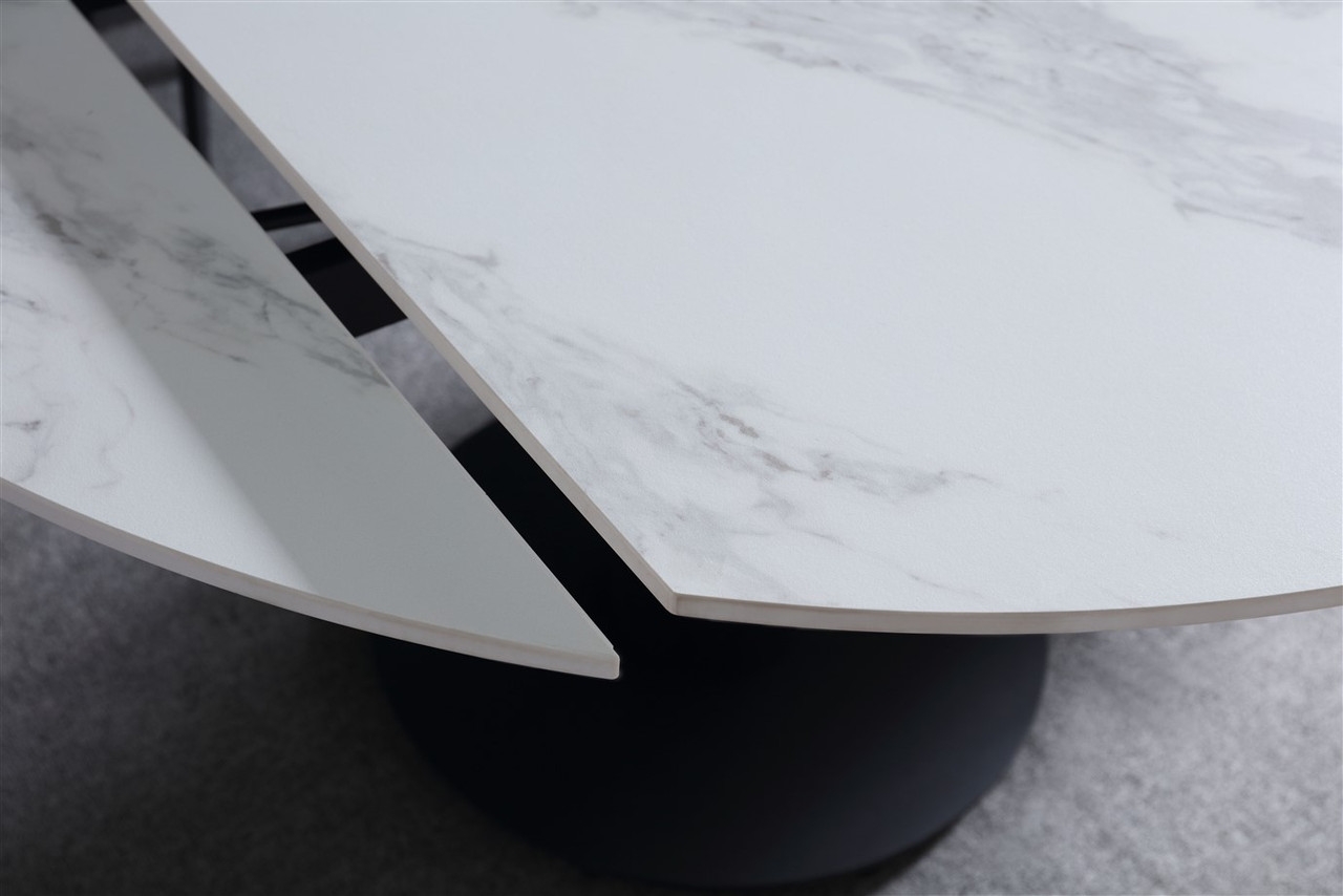 Oden Rotating Extension Dining Table with Carrera Style Porcelain Top