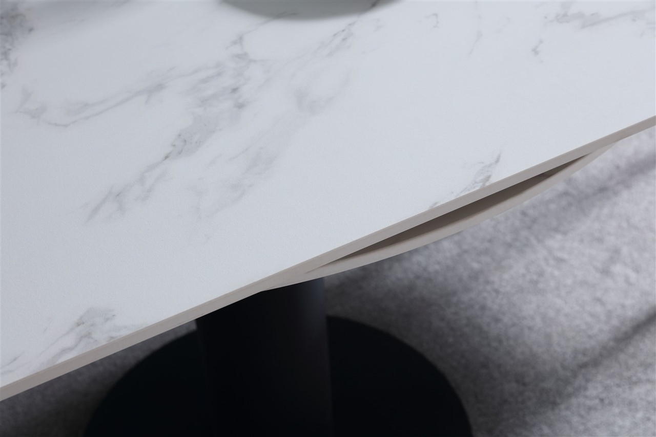 Oden Rotating Extension Dining Table with Carrera Style Porcelain Top