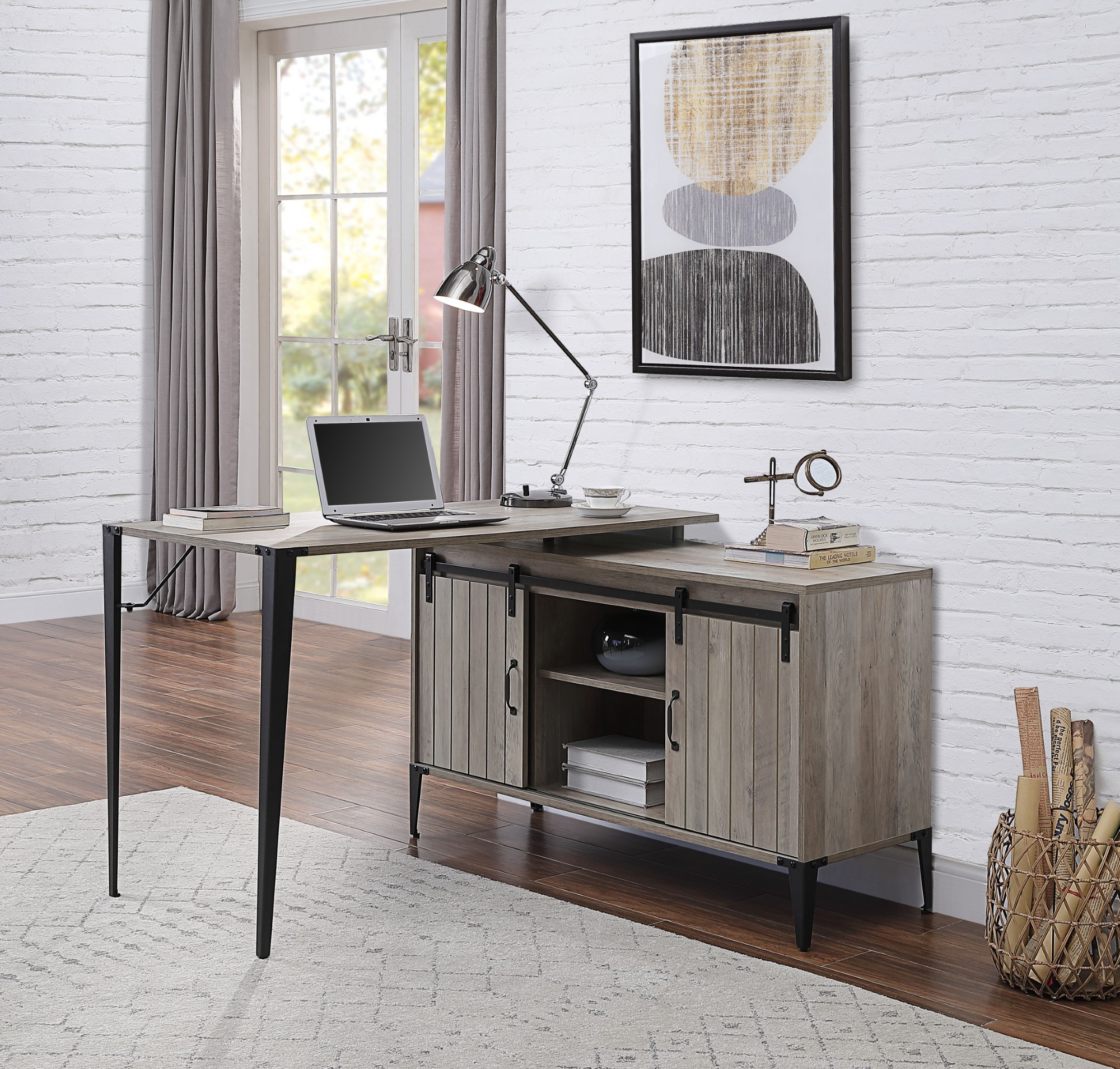 Zakwani 48" x 48" L-Shape Writing Desk w/Cabinet