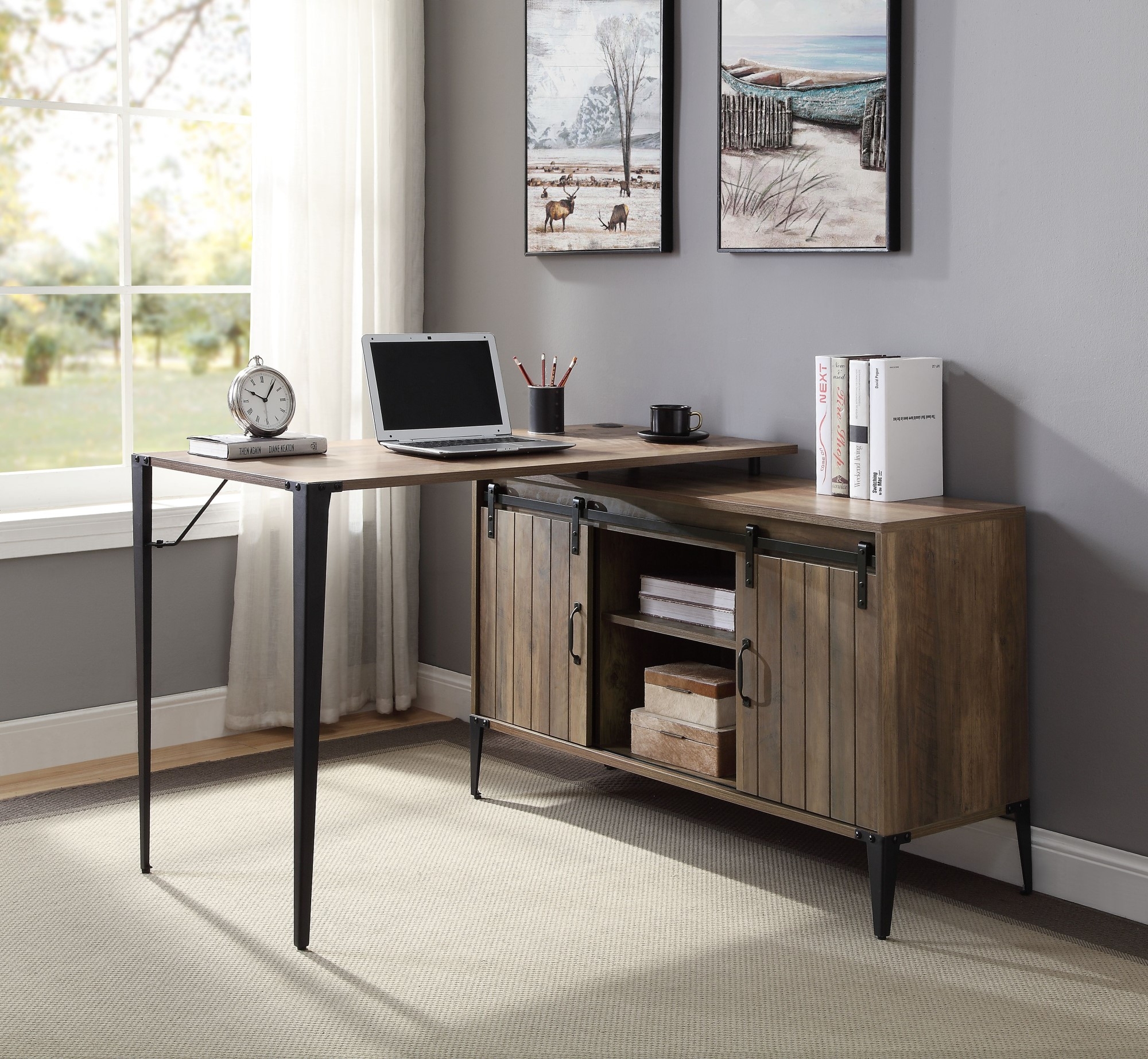 Zakwani 48" x 48" L-Shape Writing Desk w/Cabinet