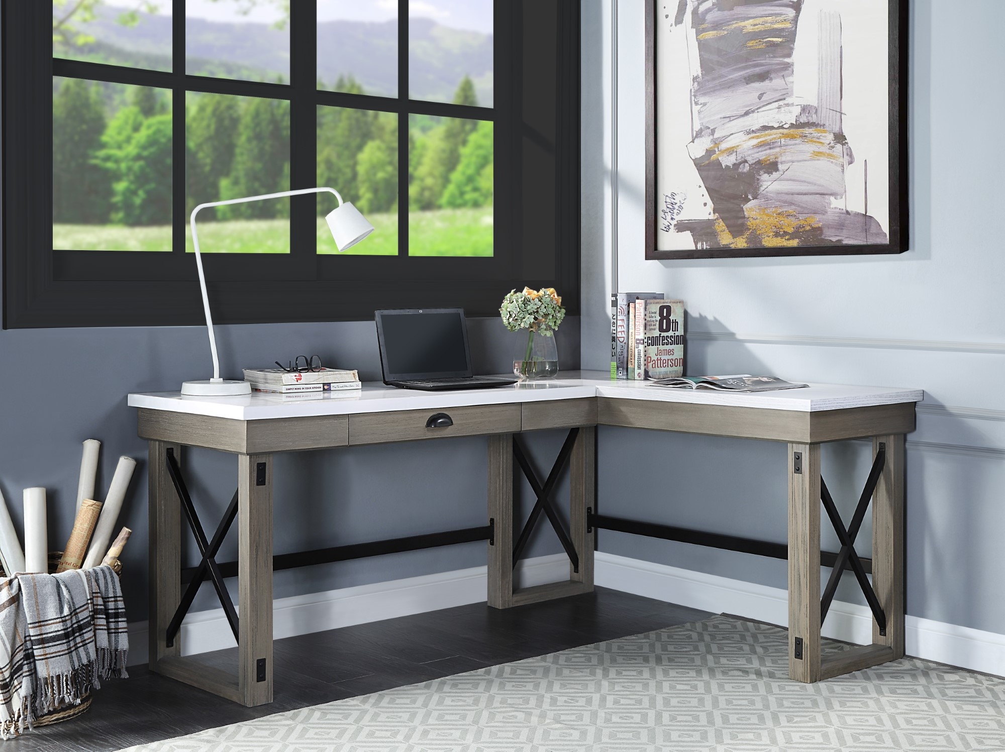 Talmar L-Shape Writing Desk w/Marble Top