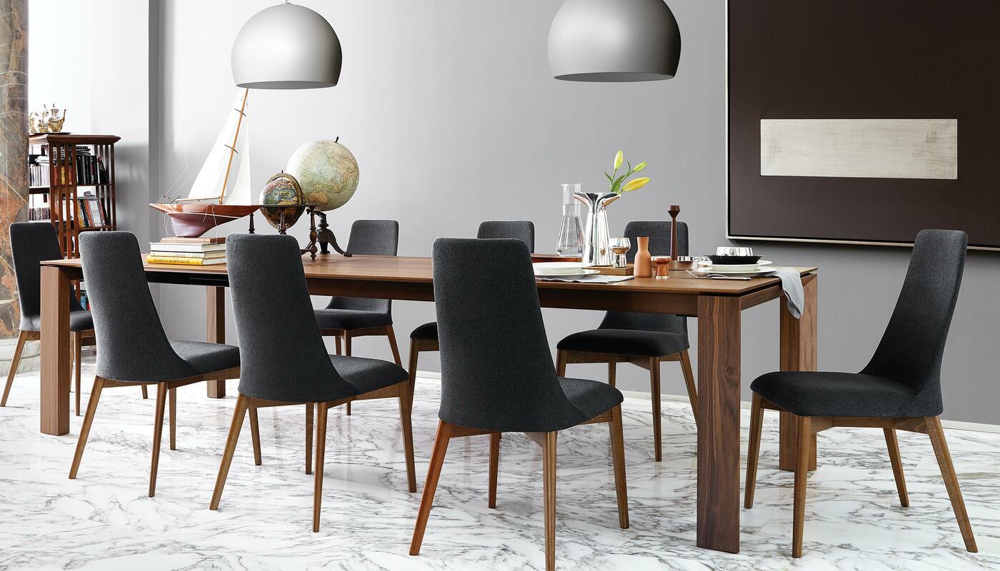 Omnia W70.9"-94.5" Rectangular Ceramic/Wood Veneer Extendable Dining Table
