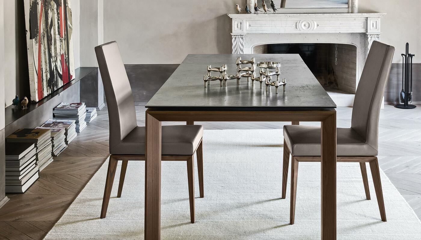 Omnia W70.9"-94.5" Rectangular Ceramic/Wood Veneer Extendable Dining Table