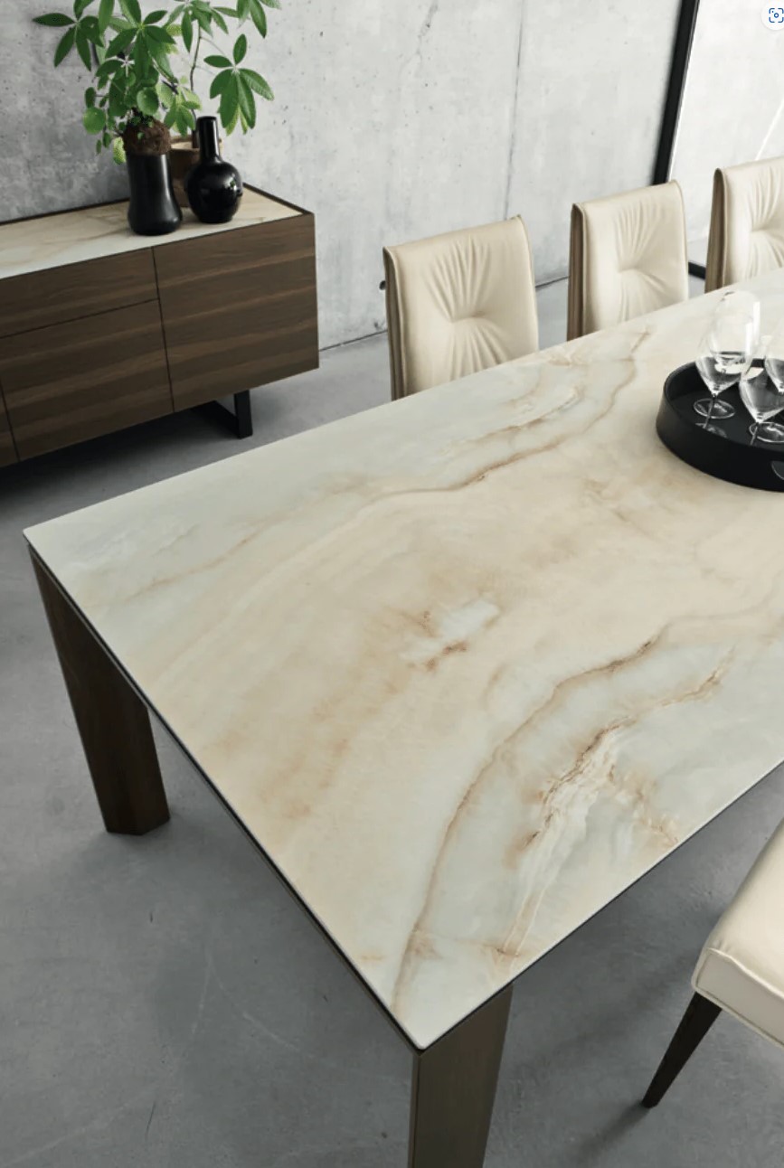 Omnia W70.9"-94.5" Rectangular Ceramic/Wood Veneer Extendable Dining Table