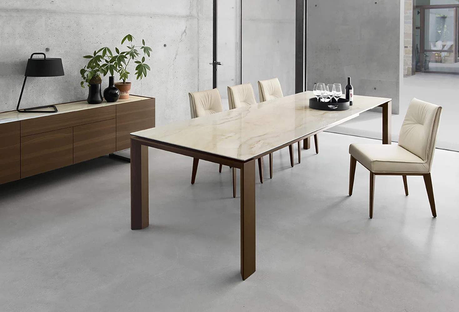 Omnia W70.9"-94.5" Rectangular Ceramic/Wood Veneer Extendable Dining Table