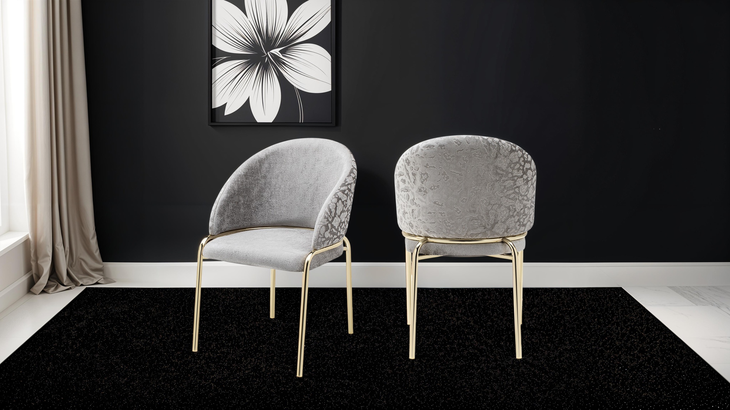 Onyx Velvet Dining Chair w/Gold Legs