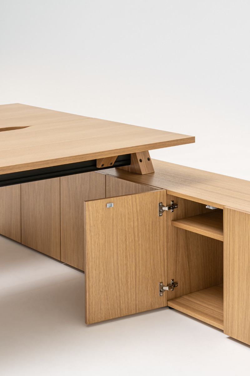 Viga 70" Office Melamine 2-Desk Bench w/4 Doors Storage