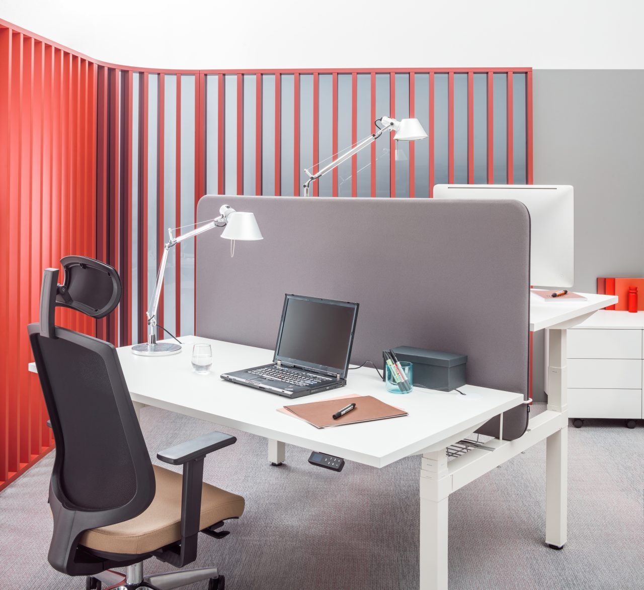 Office Bench Desk with Divider Panels