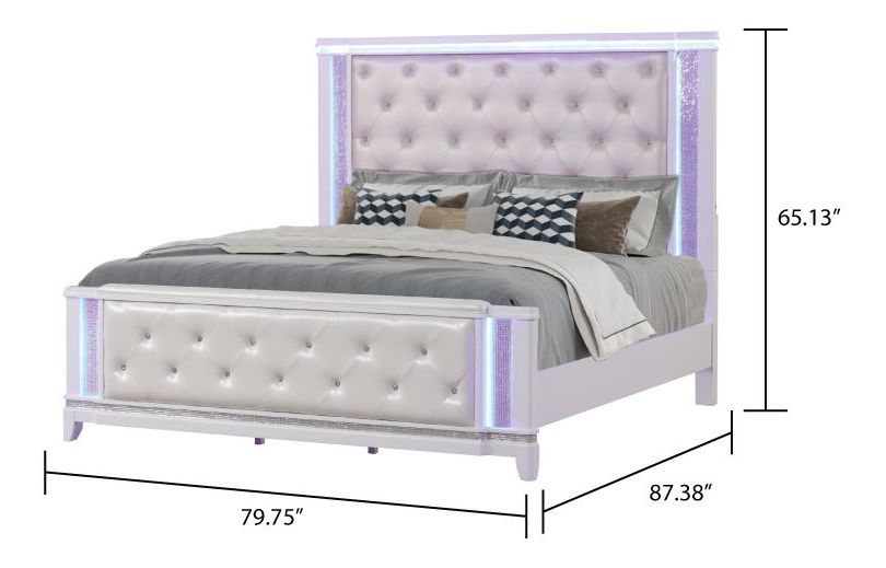 Opium King Size Bed with Leatherette Upholstered Footboard & Headboard, LED Lighting