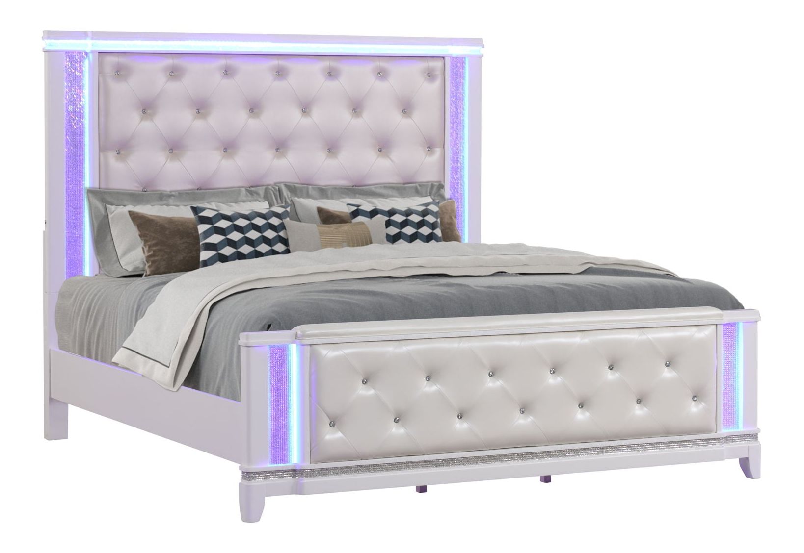 Opium King Size Bed with Leatherette Upholstered Footboard & Headboard, LED Lighting