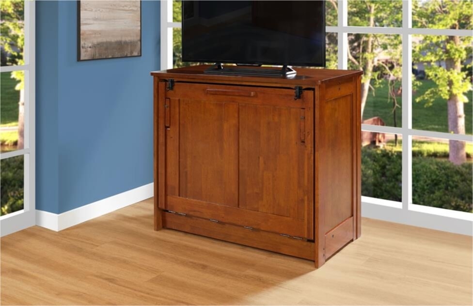 Orion Wood Murphy Cabinet Bed w/Mattress