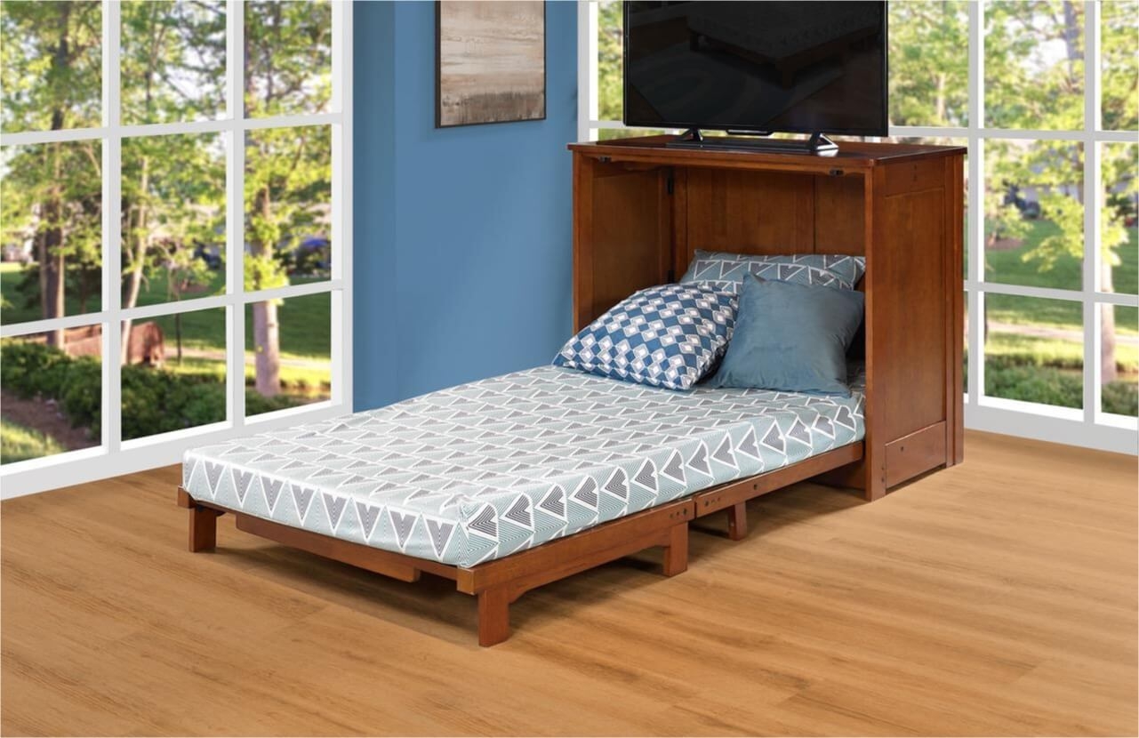 Orion Wood Murphy Cabinet Bed w/Mattress