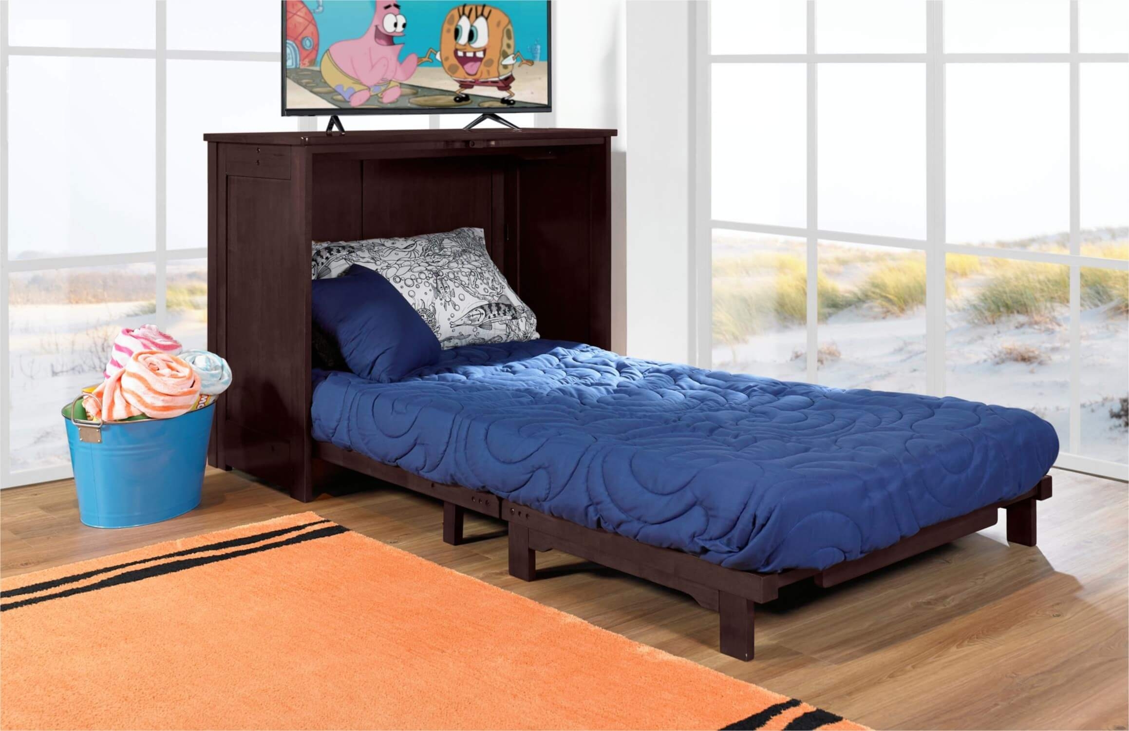 Orion Wood Murphy Cabinet Bed w/Mattress