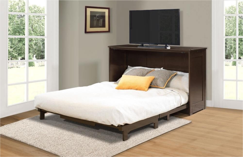 Orion Wood Murphy Cabinet Bed w/Mattress