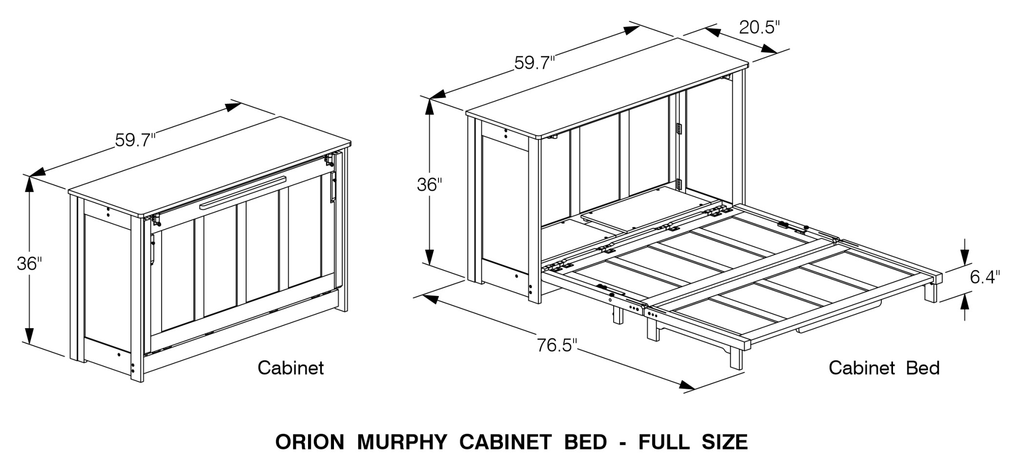 Orion Wood Murphy Cabinet Bed w/Mattress