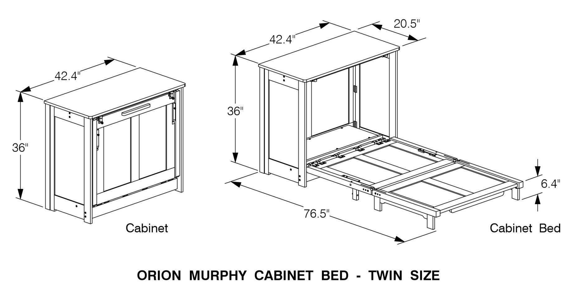 Orion Wood Murphy Cabinet Bed w/Mattress, Twin Size