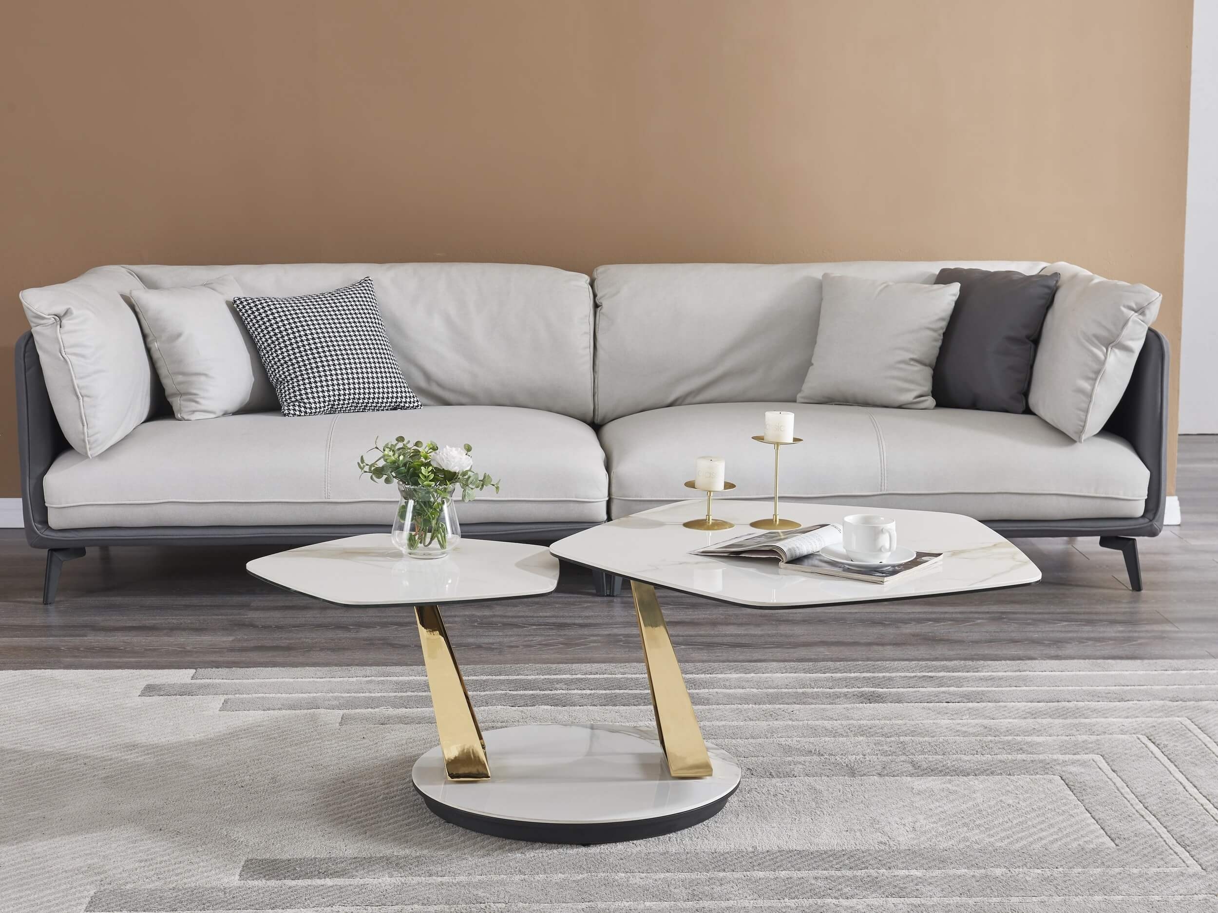Orleans Ceramic Top Coffee Table with Brass Legs