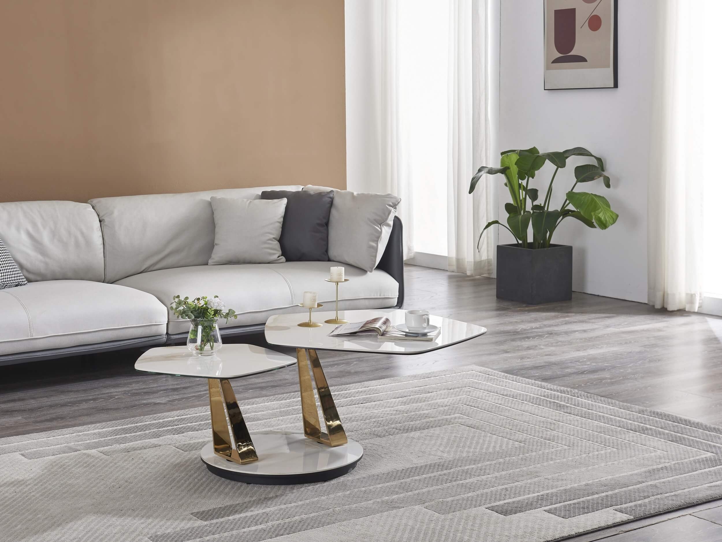 Orleans Ceramic Top Coffee Table with Brass Legs
