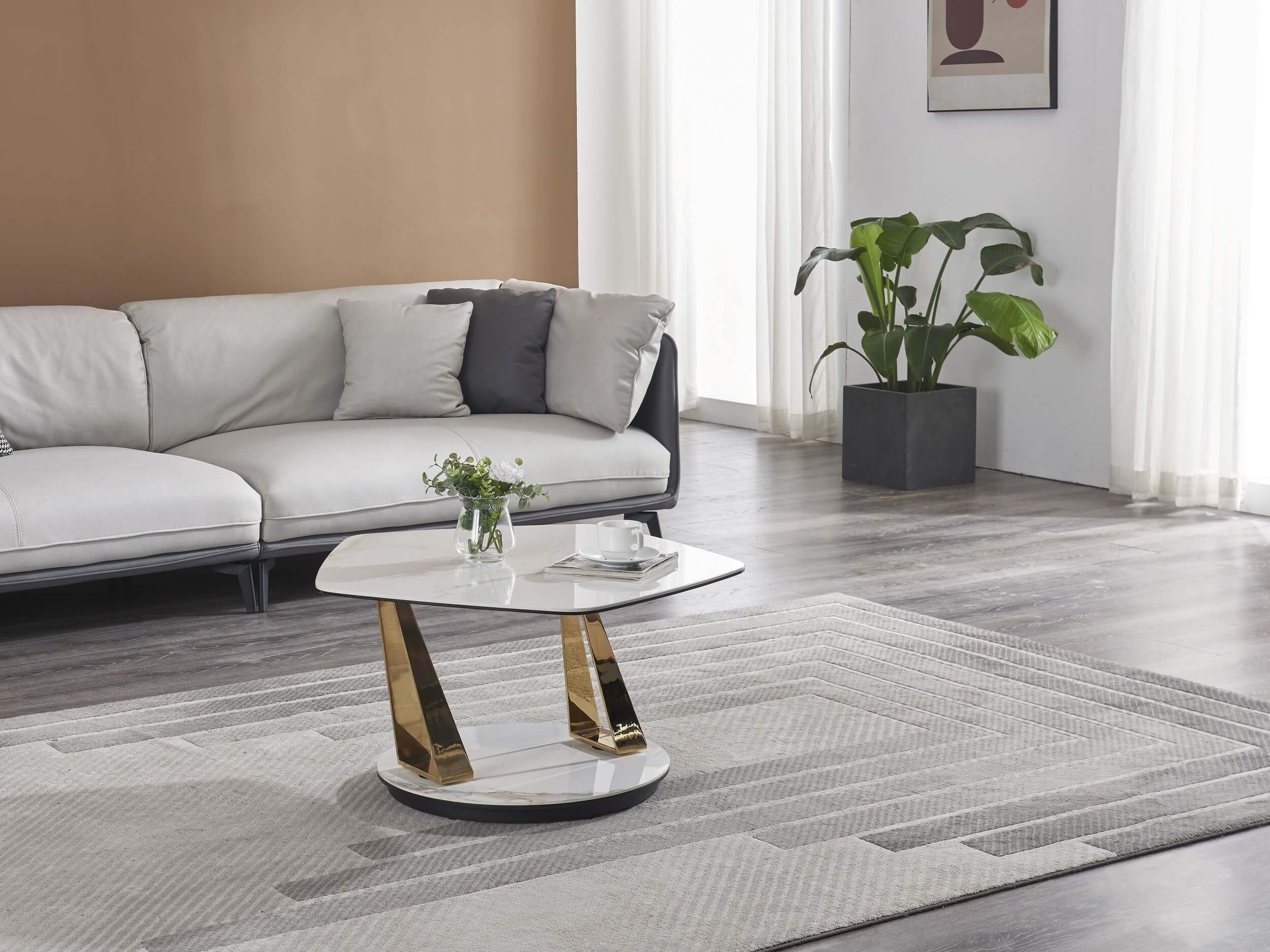Orleans Ceramic Top Coffee Table with Brass Legs