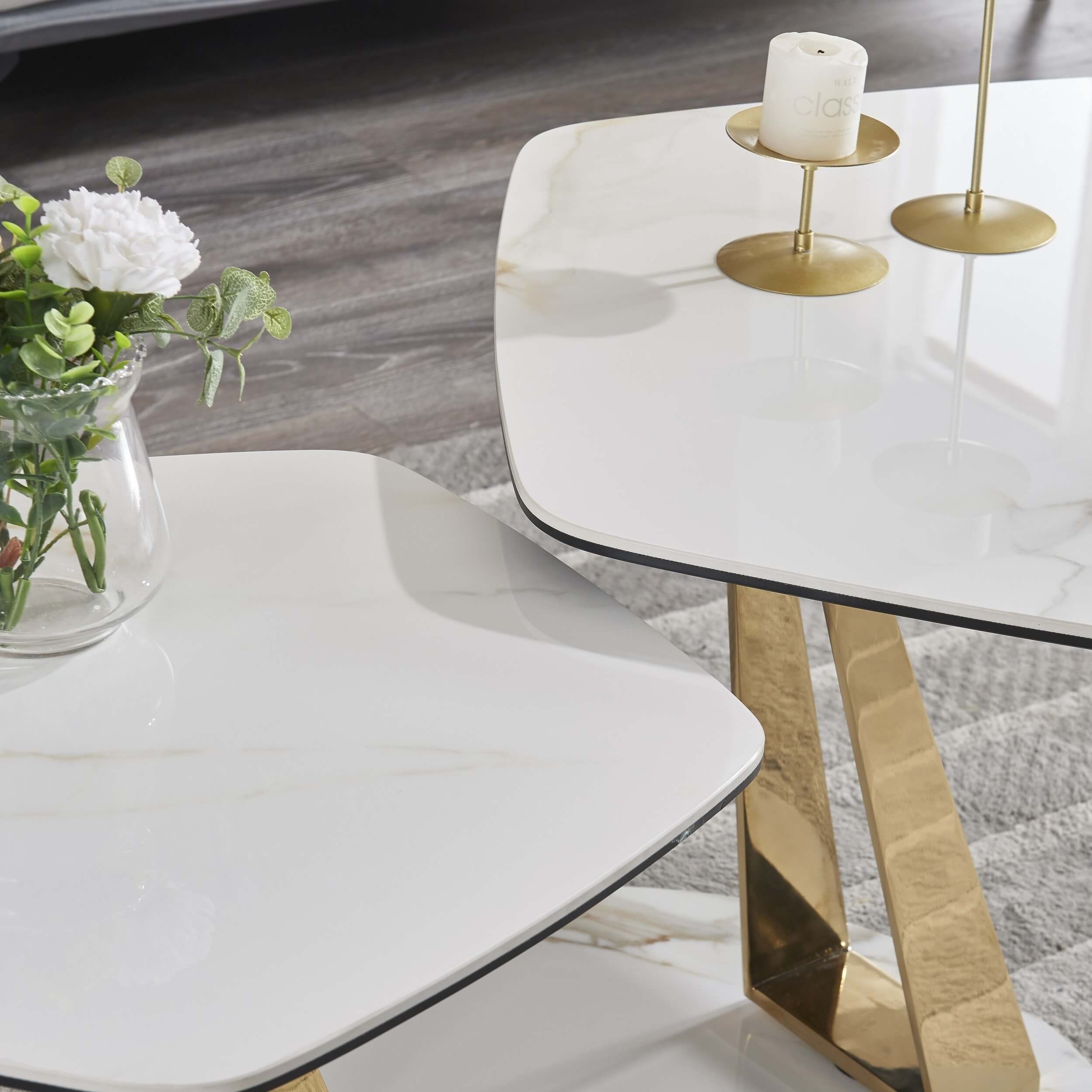 Orleans Ceramic Top Coffee Table with Brass Legs