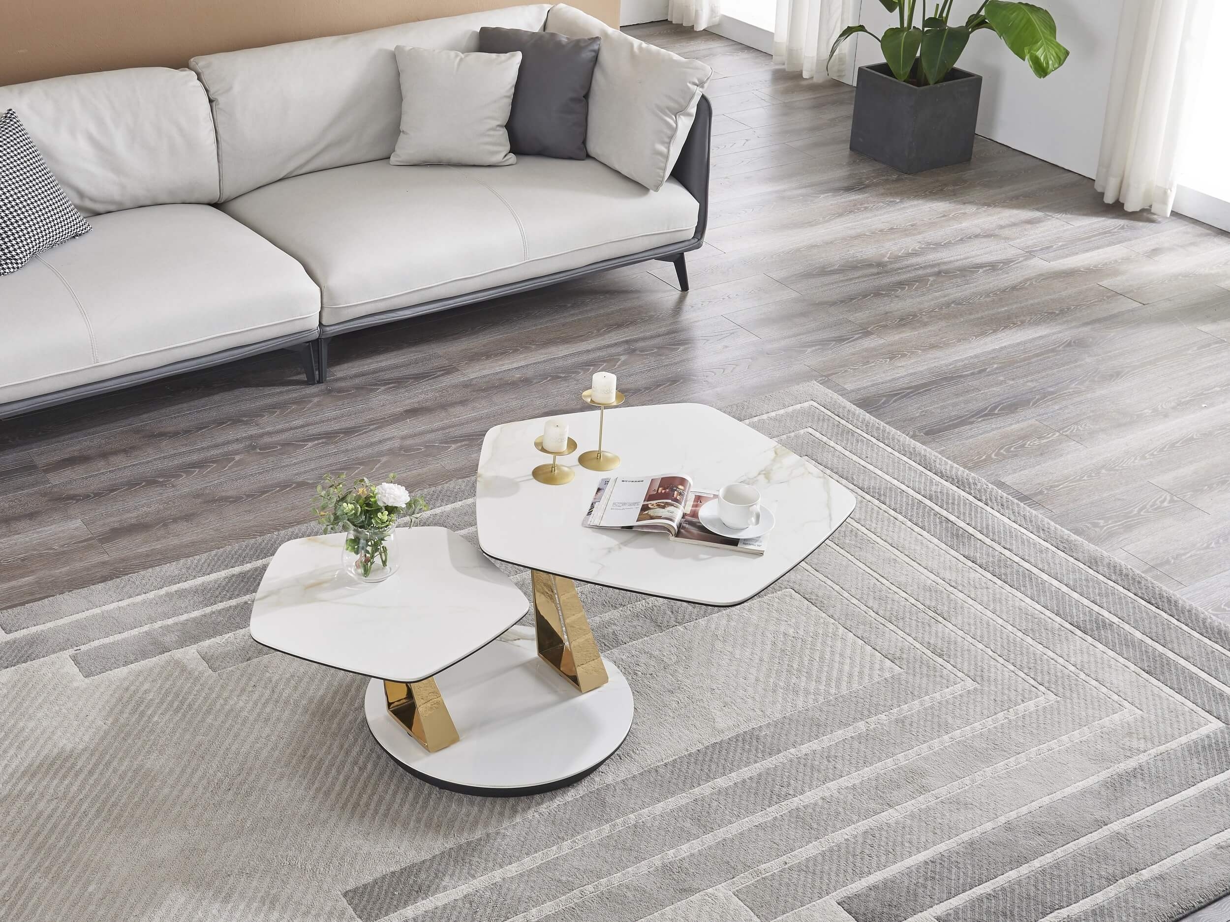 Orleans Ceramic Top Coffee Table with Brass Legs