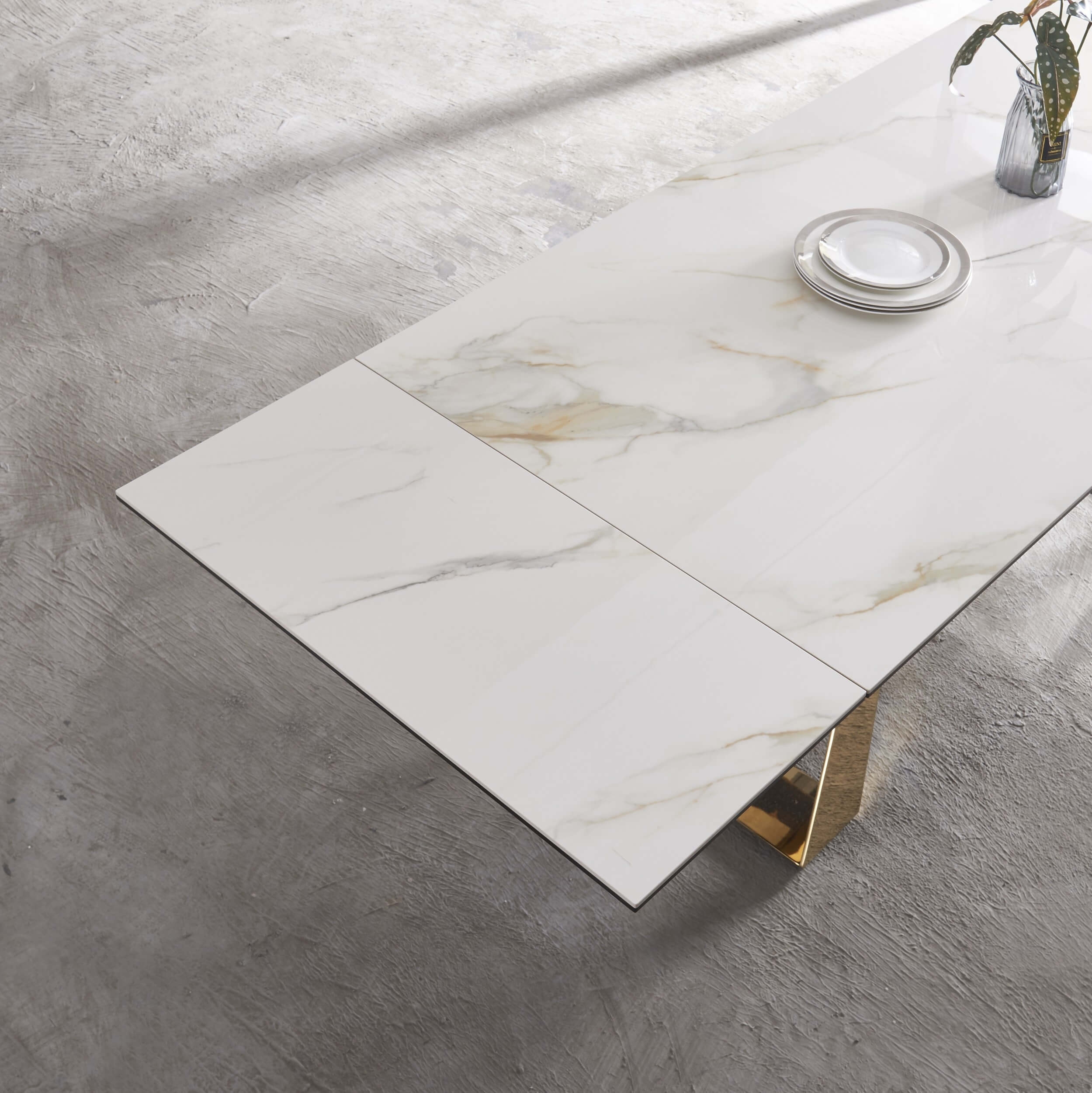 Orleans Ceramic Top Extendable Dining Table with Brass Base