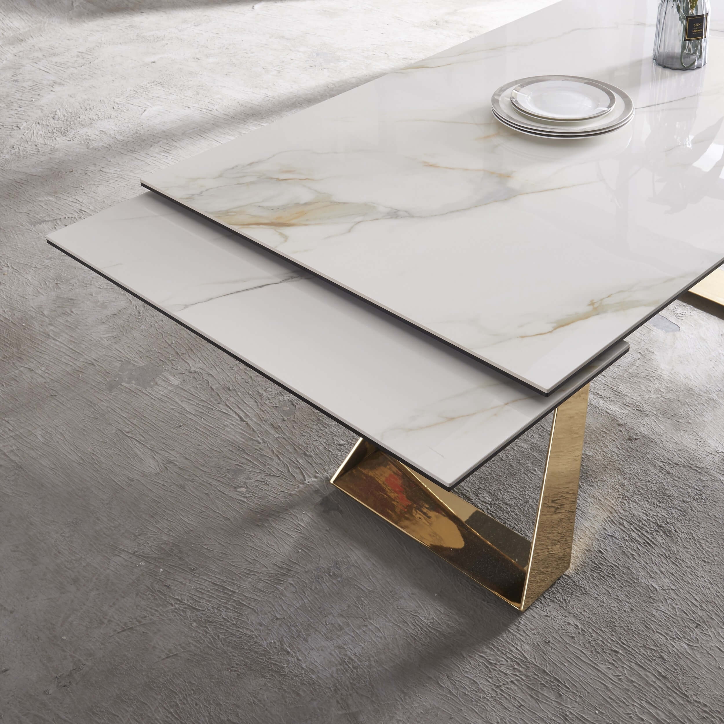 Orleans Ceramic Top Extendable Dining Table with Brass Base