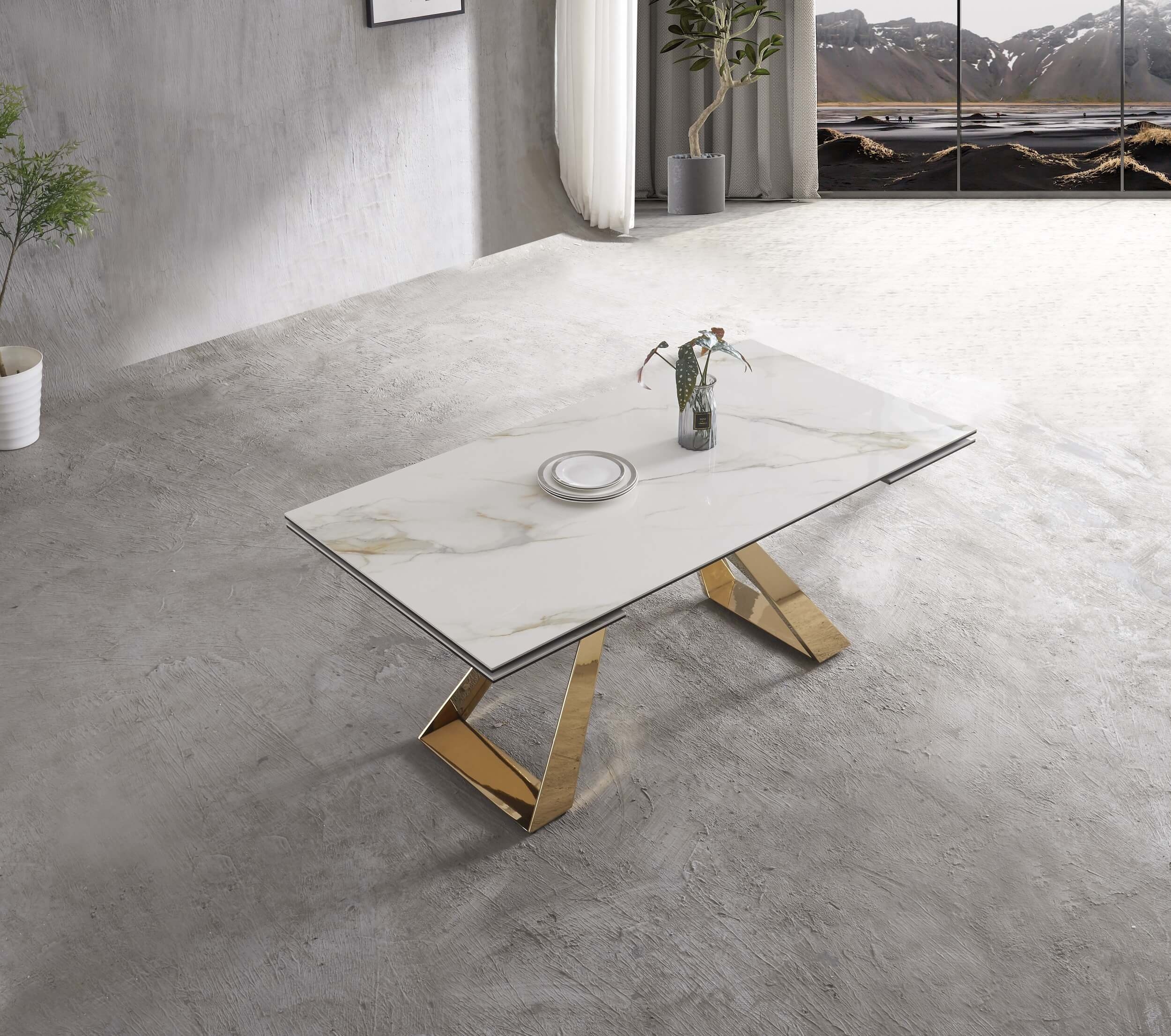 Orleans Ceramic Top Extendable Dining Table with Brass Base