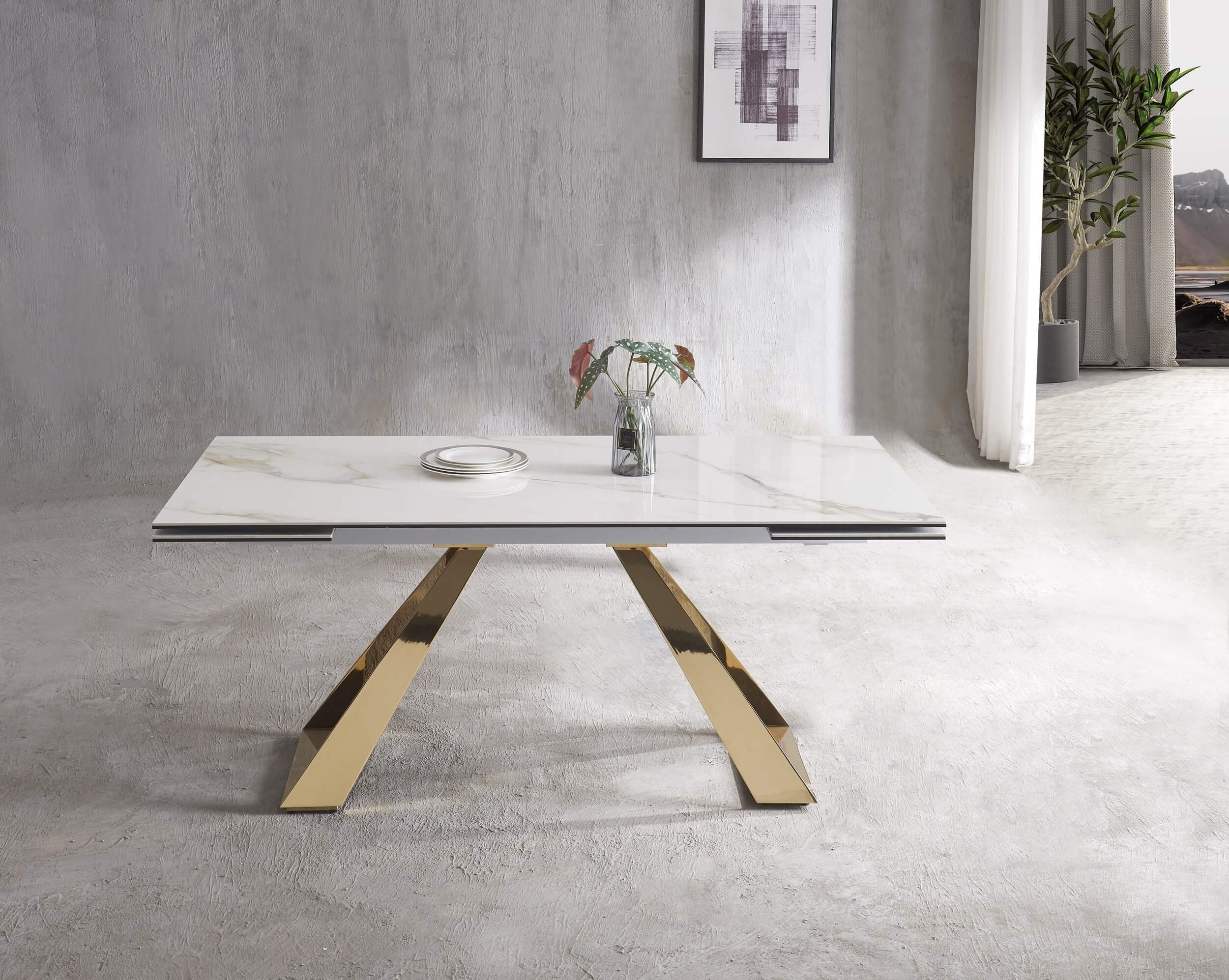 Orleans Ceramic Top Extendable Dining Table with Brass Base