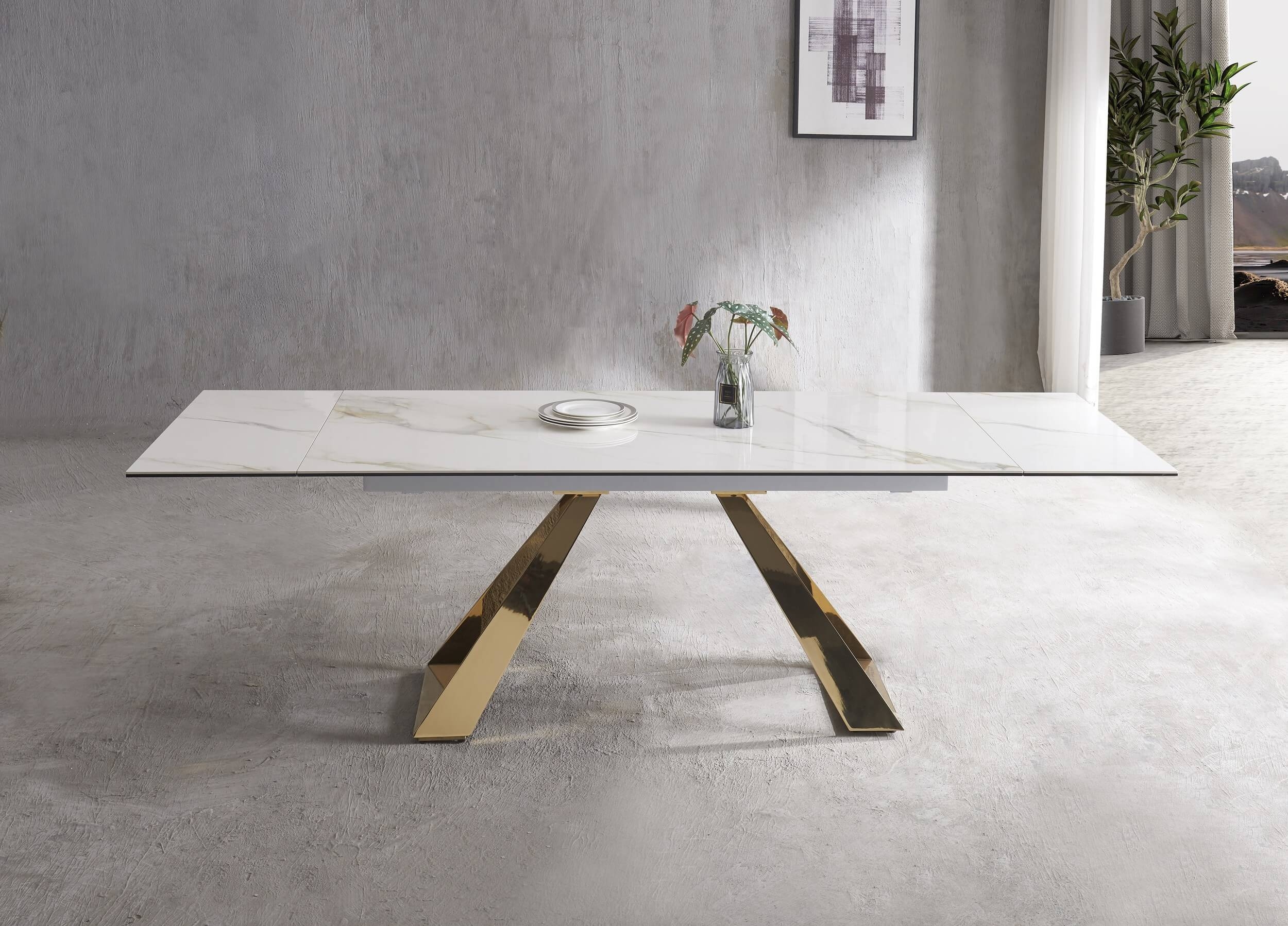 Orleans Ceramic Top Extendable Dining Table with Brass Base