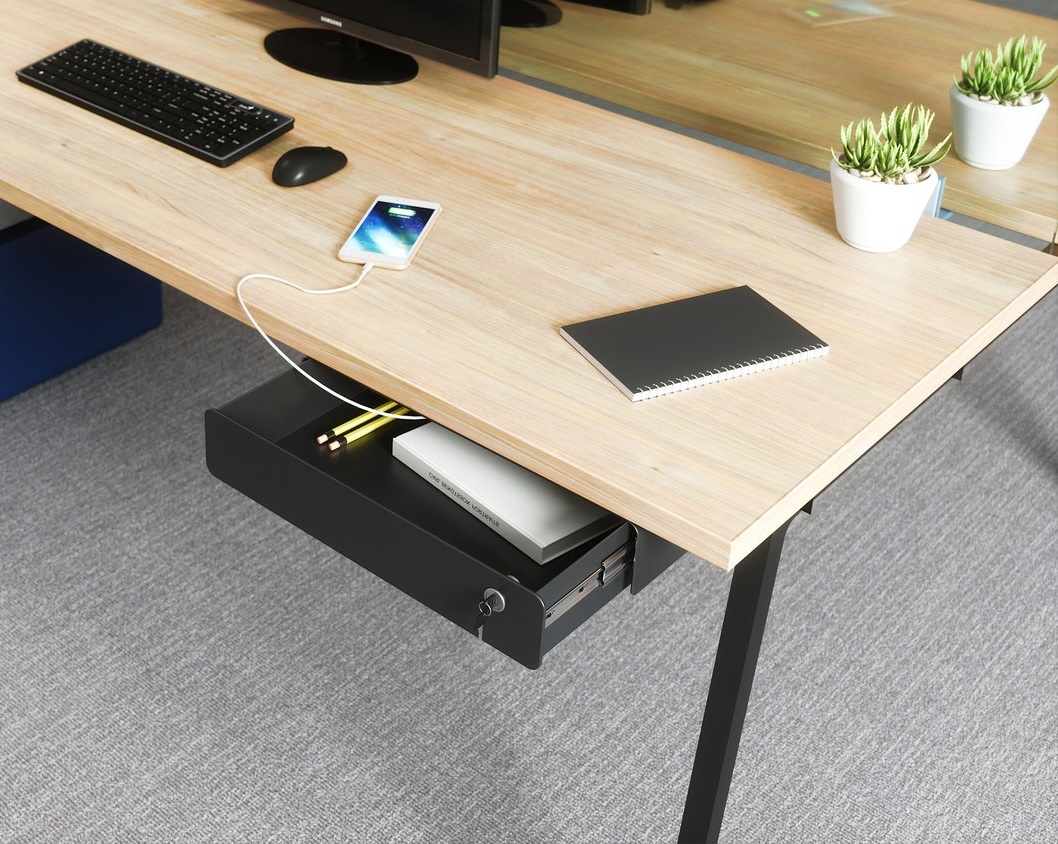Slyde Drawer 2.0 Under Desk Mounted Storage Unit w/Power & Key Lock