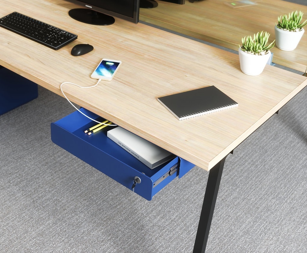 Slyde Drawer 2.0 Under Desk Mounted Storage Unit w/Power & Key Lock