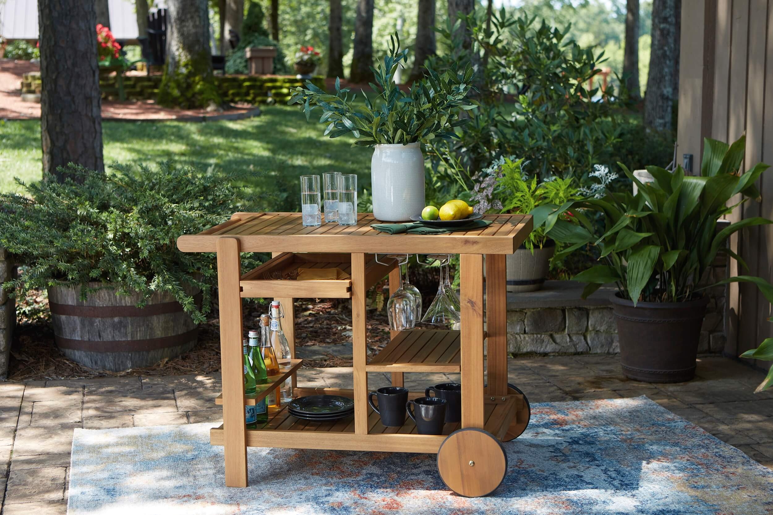 Kailani Outdoor Acacia Wood Service Cart