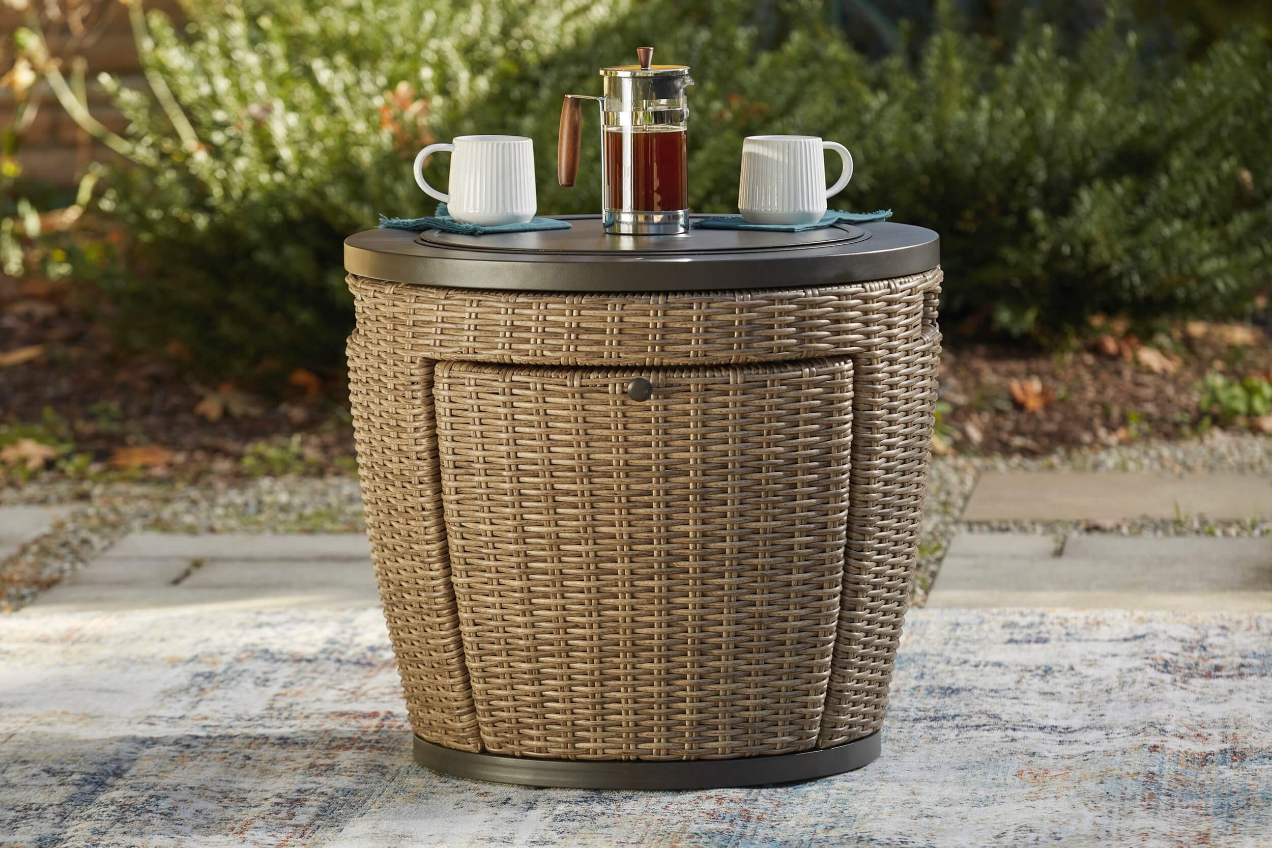 Malayah Outdoor Resin Wicker Round Fire Pit