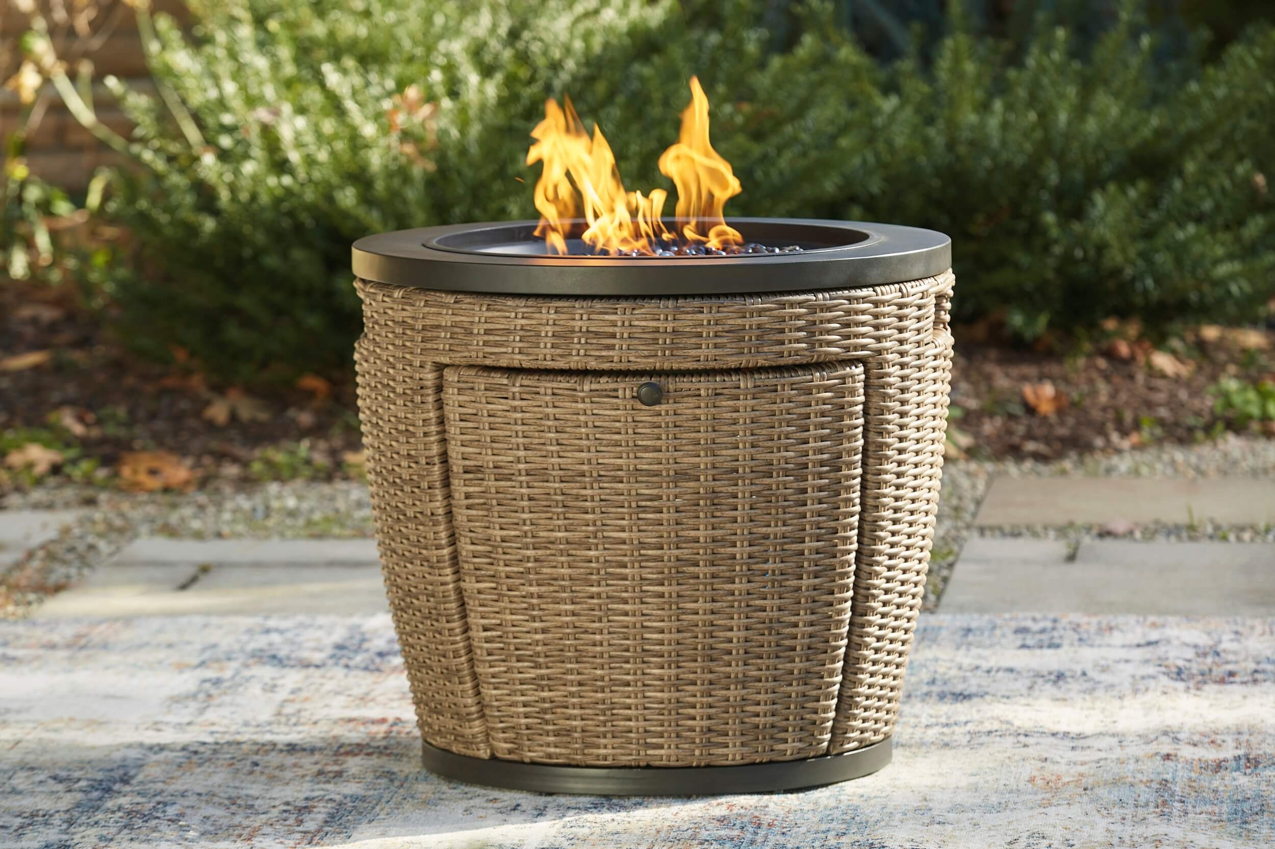 Malayah Outdoor Resin Wicker Round Fire Pit