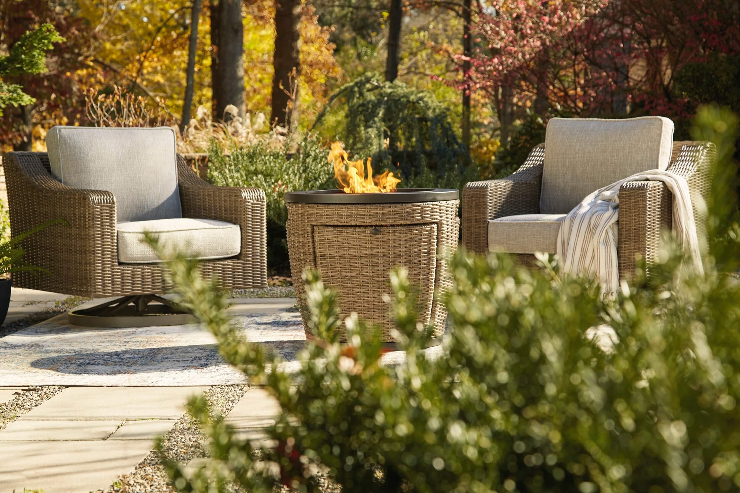 Malayah Outdoor Resin Wicker Round Fire Pit