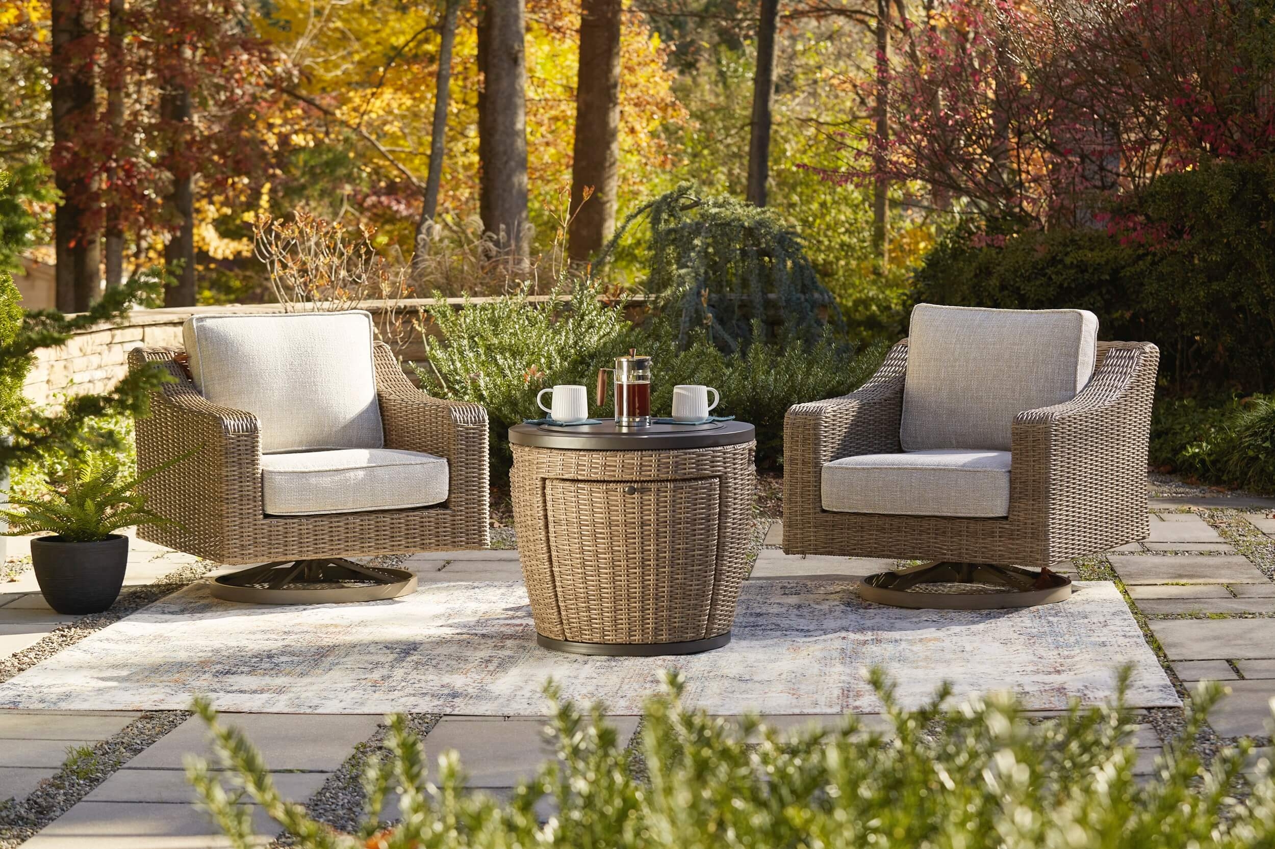 Malayah Outdoor Resin Wicker Round Fire Pit