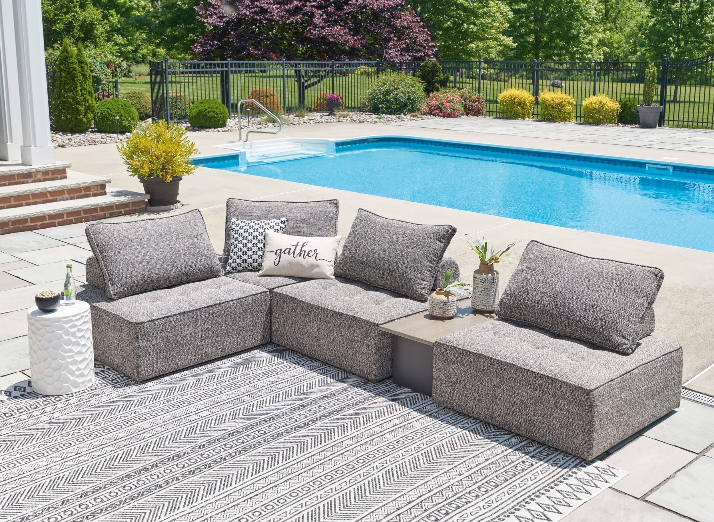 Bree Zee 5-Piece Outdoor Nuvella Fabric Lounge Sectional Set w/Table