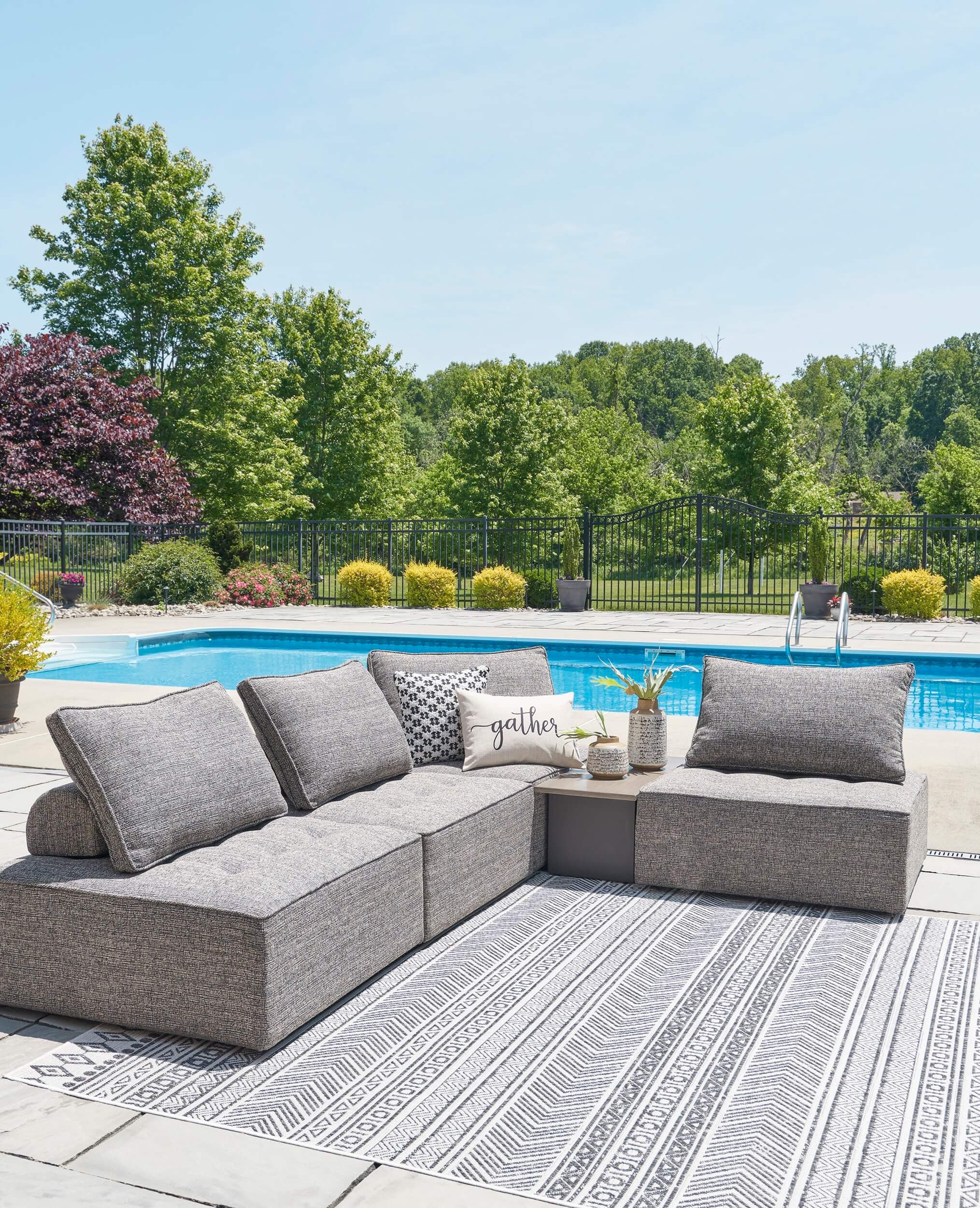 Bree Zee 5-Piece Outdoor Nuvella Fabric Lounge Sectional Set w/Table
