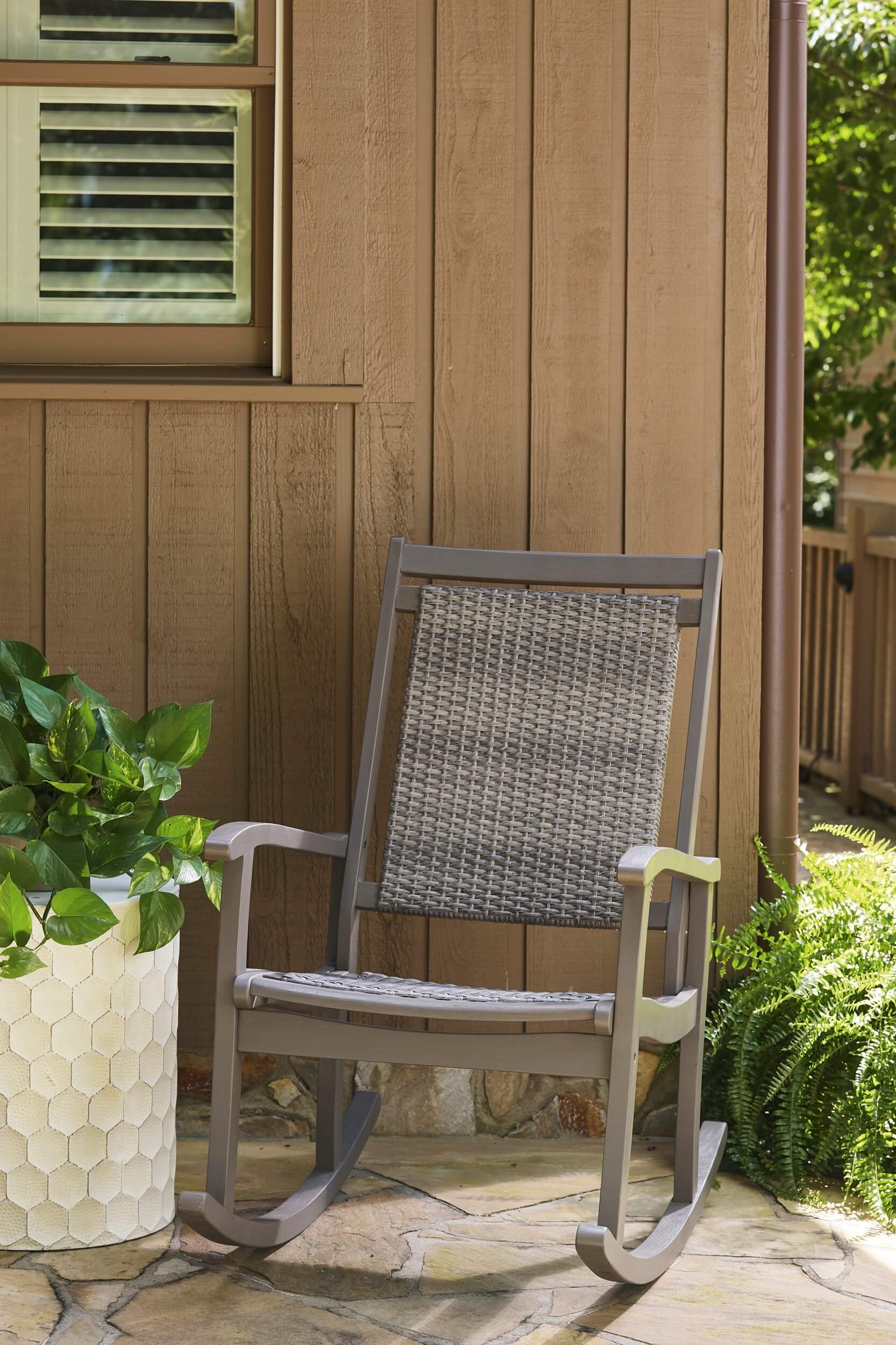 Emani Outdoor Eucalyptus Wood/Resin Rocking Chair