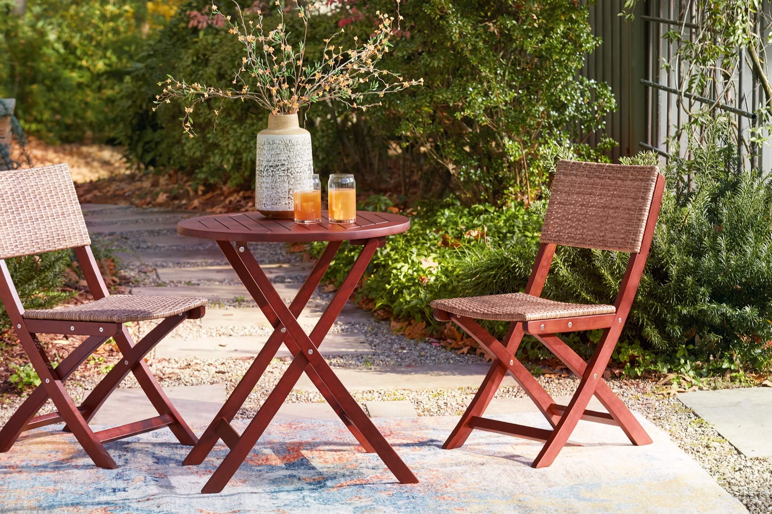Safari Peak 3-Piece Outdoor Resin Wicker/Eucalyptus Wood Dining Set